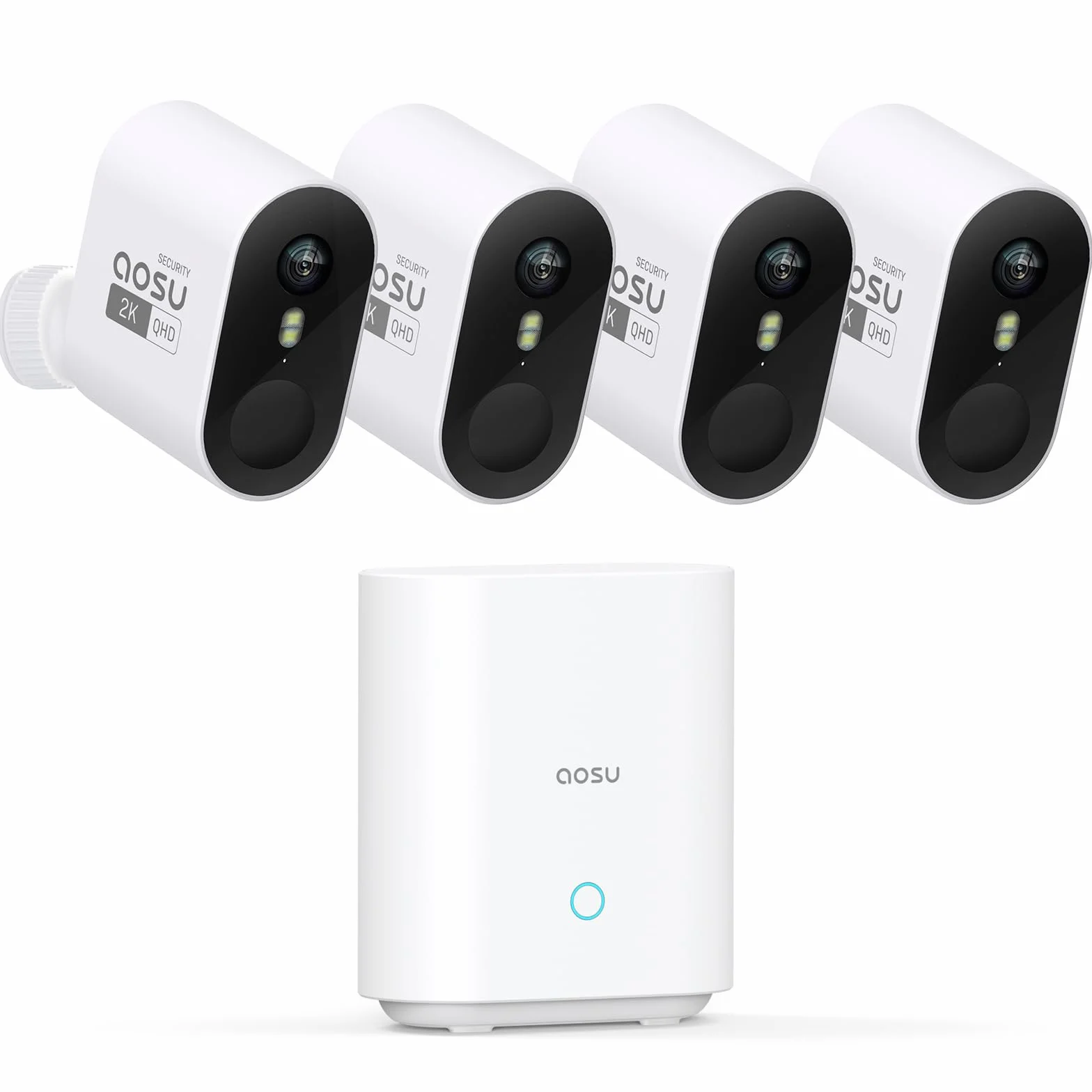 aosu 2K Caméra Surveillance WiFi Extérieure Intérieur sans Fil, 4 Cameras Kit avec aosuBase, sans Abonnement, Ultra Grand Angle, Autonomie Jusqu’à 240 Jours, Alerte Al Détection, Suivi Inter-Caméras