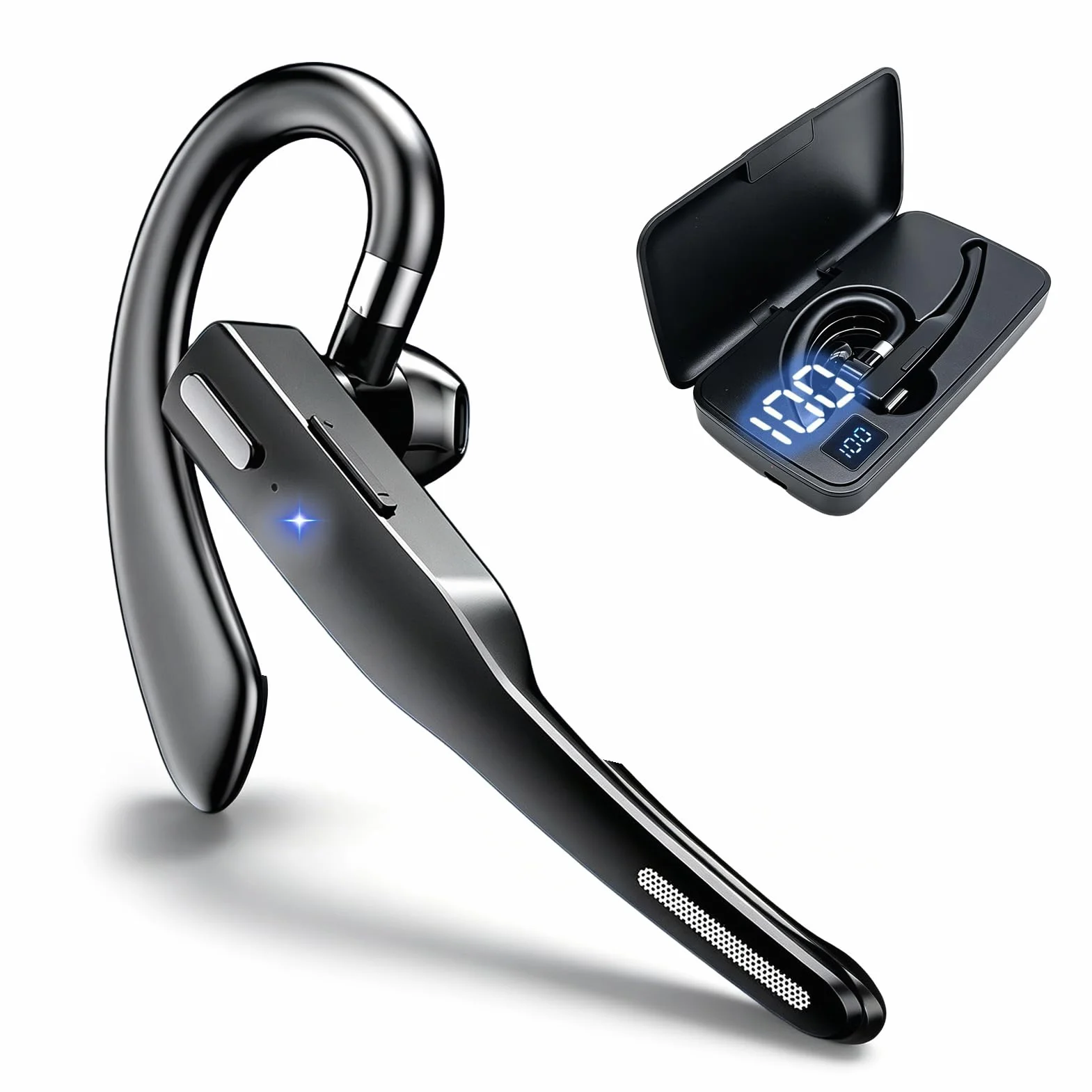 Oreillette Bluetooth sans Fil 6.1 avec Boîtier de Chargement 500 mAh, Kit Main Libres Bluetooth avec Dual Mic CVC8.0, Écouteurs sans Fil Casques Mono Légère pour Conduite/Bureau/Affaires