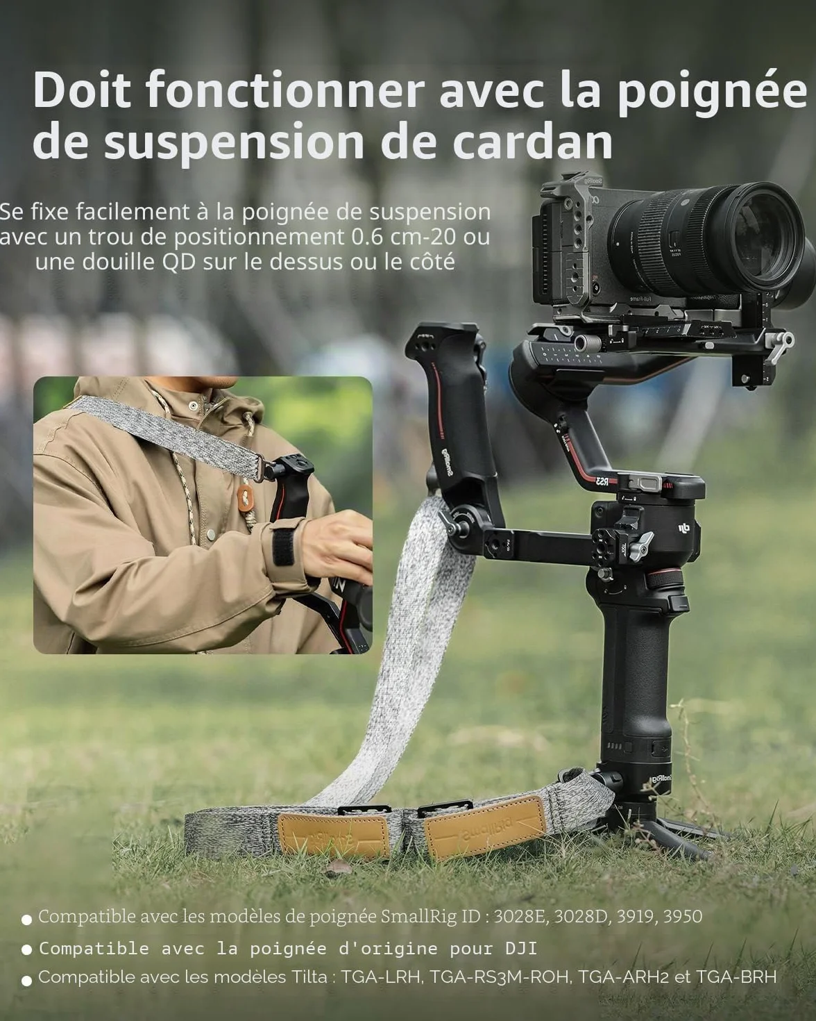 SMALLRIG RS3 RS2 Bandoulière Réduisant Le Poids Compatible avec SMALLRIG Poignée pour DJI, Ceinture à Cardan avec Boucles à Dégagement Rapide QD pour DJI RS4 Mini / RS4 Pro/RS 3/RS 2-4118C