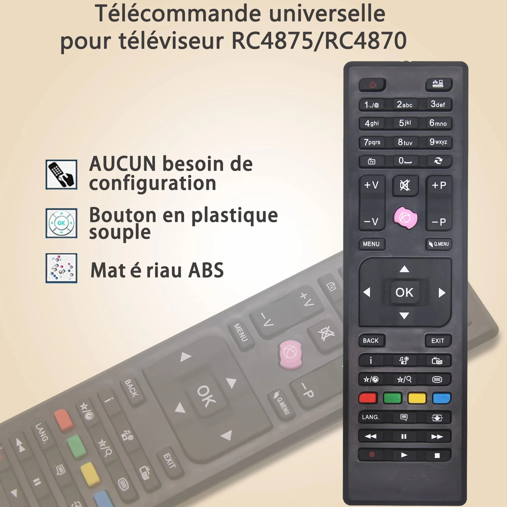 FOXRMT RC4875 RC4870 Télécommande pour Continental Edison Tucson Telefunken Blaupunkt JVC Oceanic Bush OKI Technika OK. CELCUS Finlux Ansonic Digihome
