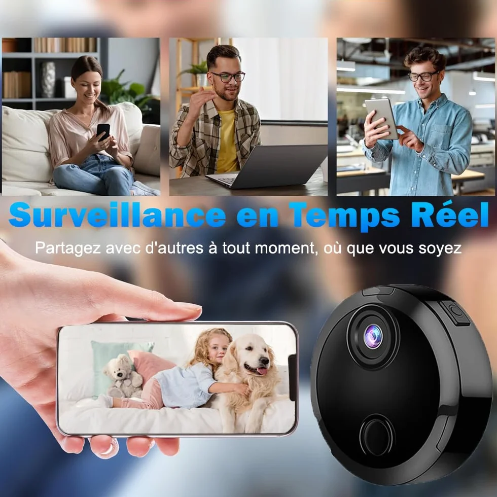 Mini Camera Espion sans Fil, Micro Camera Surveillance Wifi Interieur/Exterieur sans Fil Discrete, Vision Nocturne et Détection de Mouvement, 1080P Petit Cachee Camera Espion Bebe Maison Chat Voiture