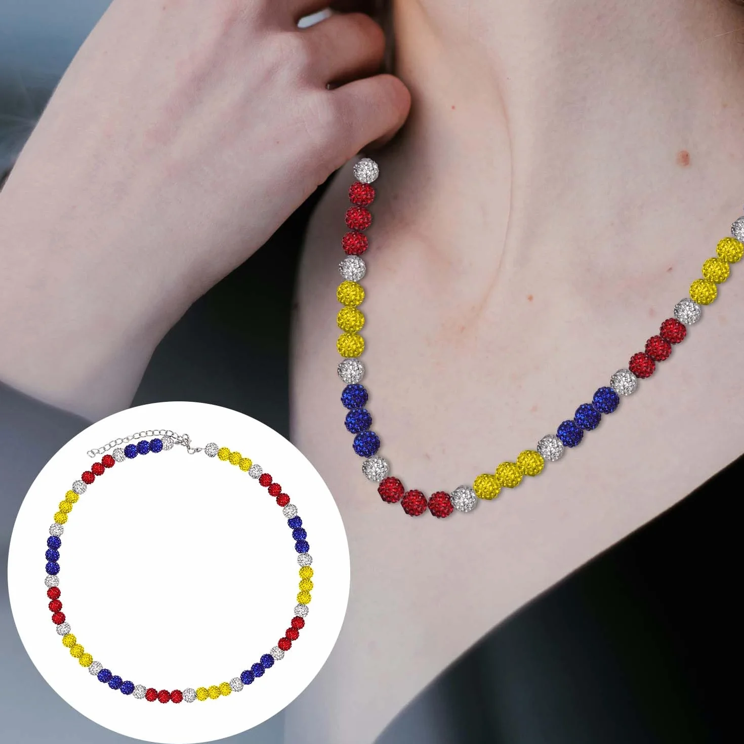 Collier de Baseball de Philadelphie Strass Scintillants Colliers Perles Inspirés Sport d'Athlète Bijoux pour Hommes Femmes 4 Couleurs