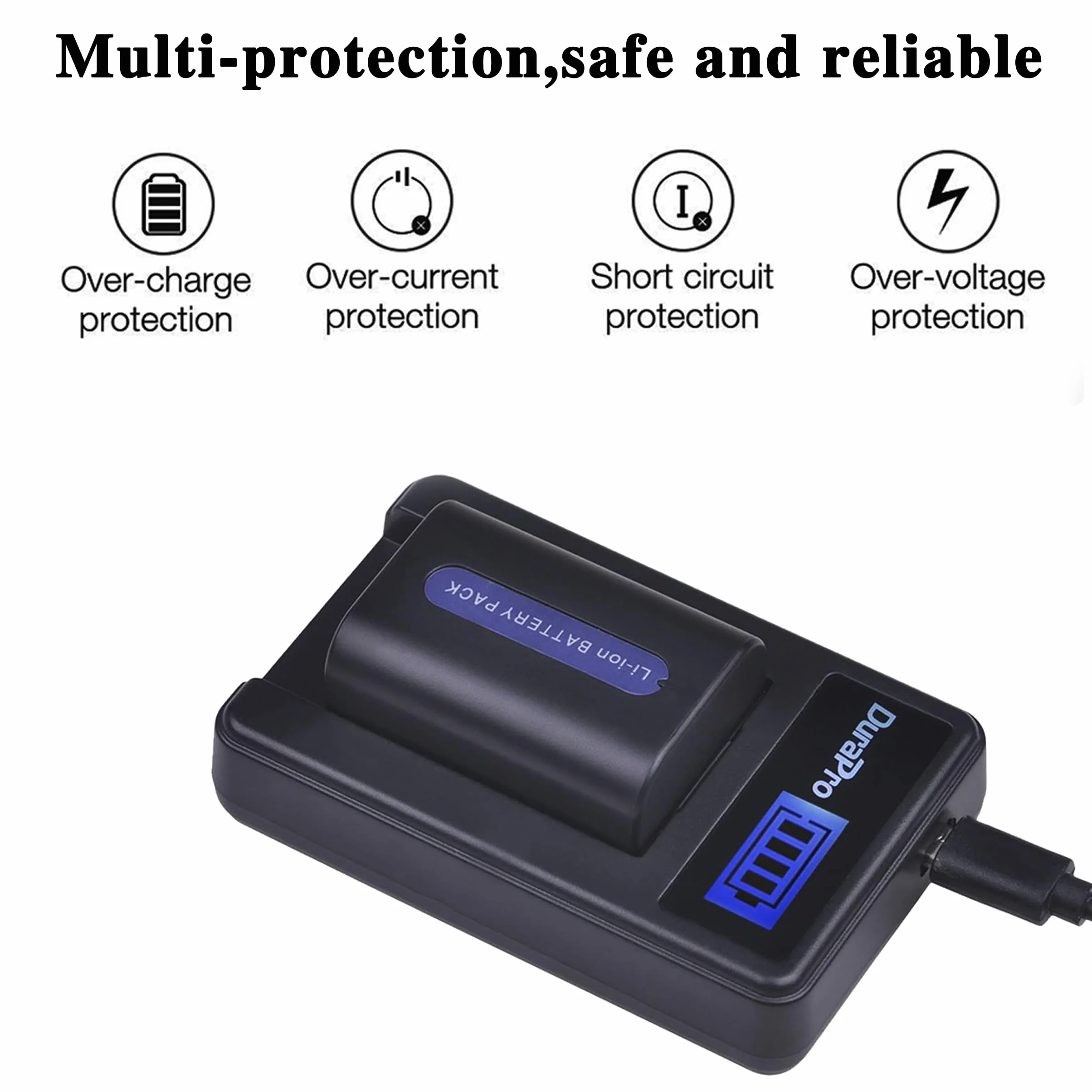 DuraPro Lot de 2 Batteries NP-FH50 NP FH50 + Chargeur de Batterie LCD USB pour Sony NP-FH30, NP-FH40, NP-FH50, NP-FH60, NP-FH70, NP-FH100, série H, Sony DCR-SR32, DCR-SR33,DCR-SR35,DCR-SR36,DCR-SR48