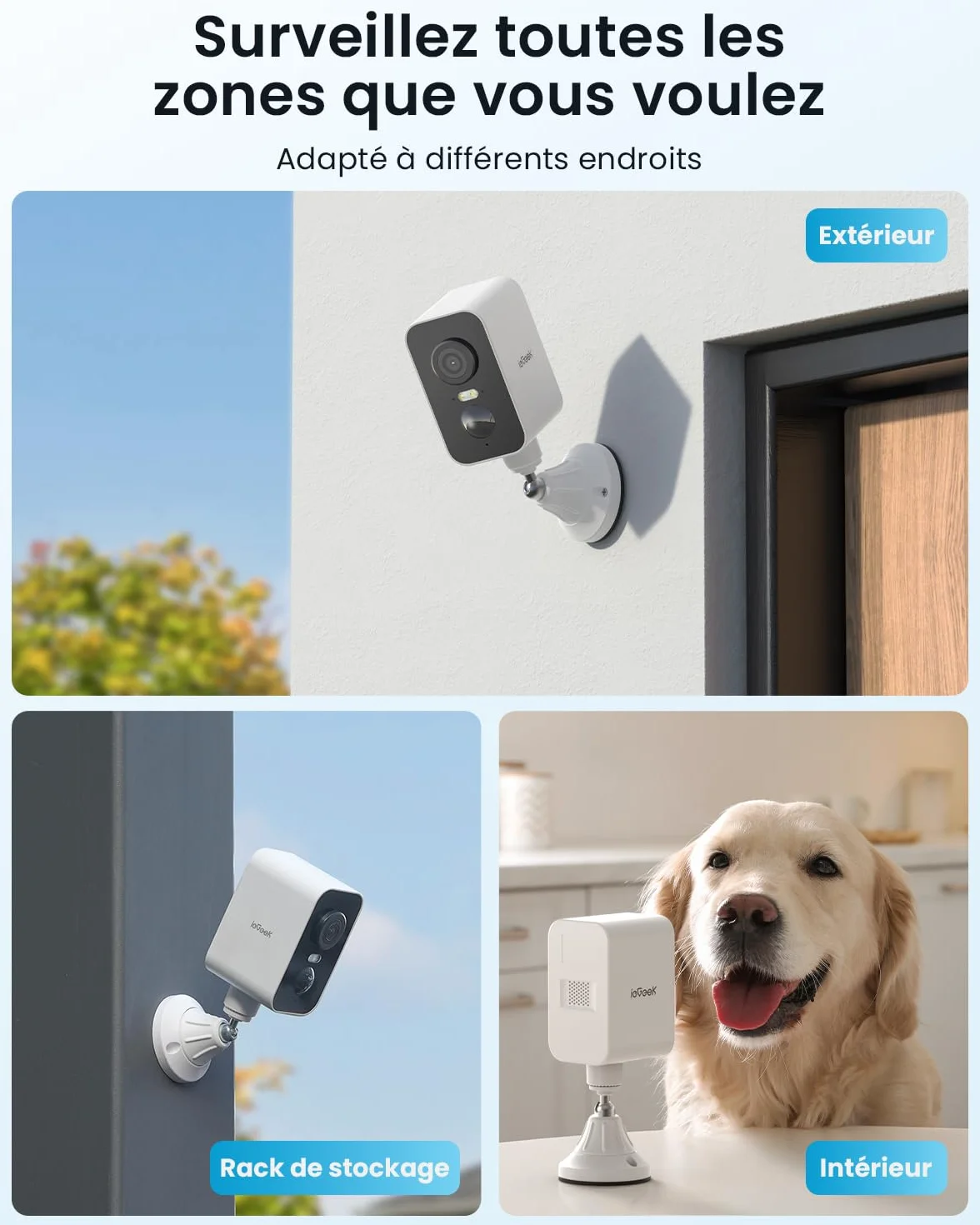 ieGeek 2K Base Magnétique Camera Surveillance WiFi Exterieure sans Fil Batterie, Camera Extérieure/Intérieure, Vision Nocturne Couleur, Détection de Mouvement PIR, Sirène d'alarme, Étanche IP65