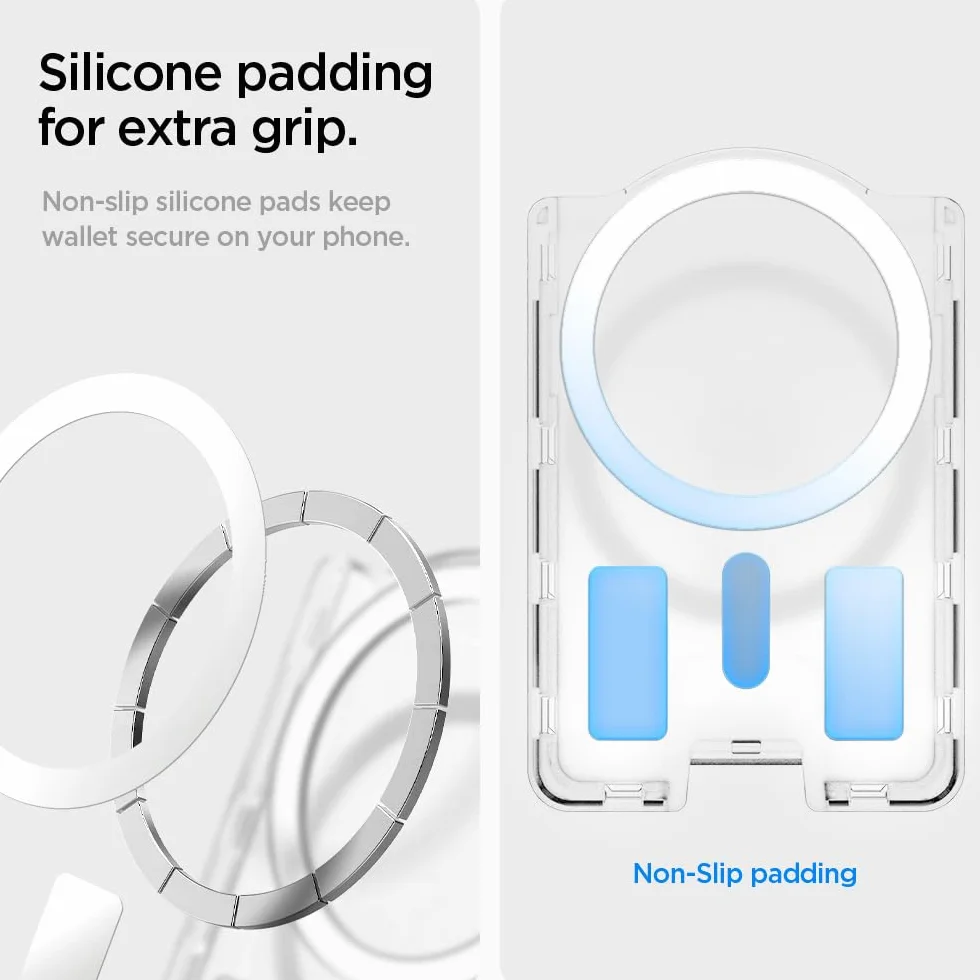 Spigen Ultra Hybrid MagFit+ Porte-Cartes magnétique 3 Cartes Anneau métallique Compatible Samsung Galaxy S26 S25 Edge Z Fold 7 Transparent