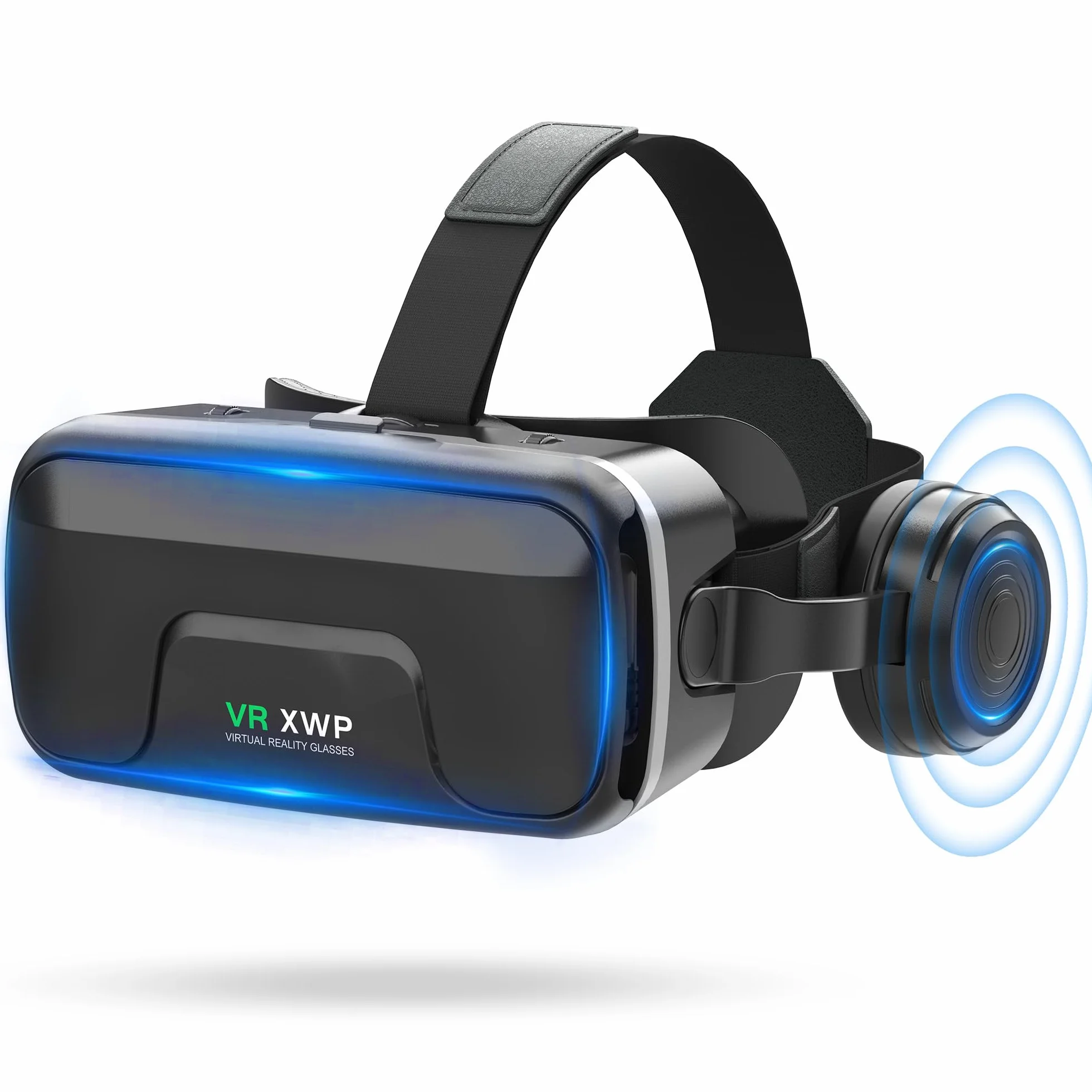 XWP Casque VR avec Écouteurs, Lunettes de Réalité Virtuelle 3D pour Téléphone Portable, Lentilles HD Anti-Bleu, pour iPhone Android 4.7-7.2"