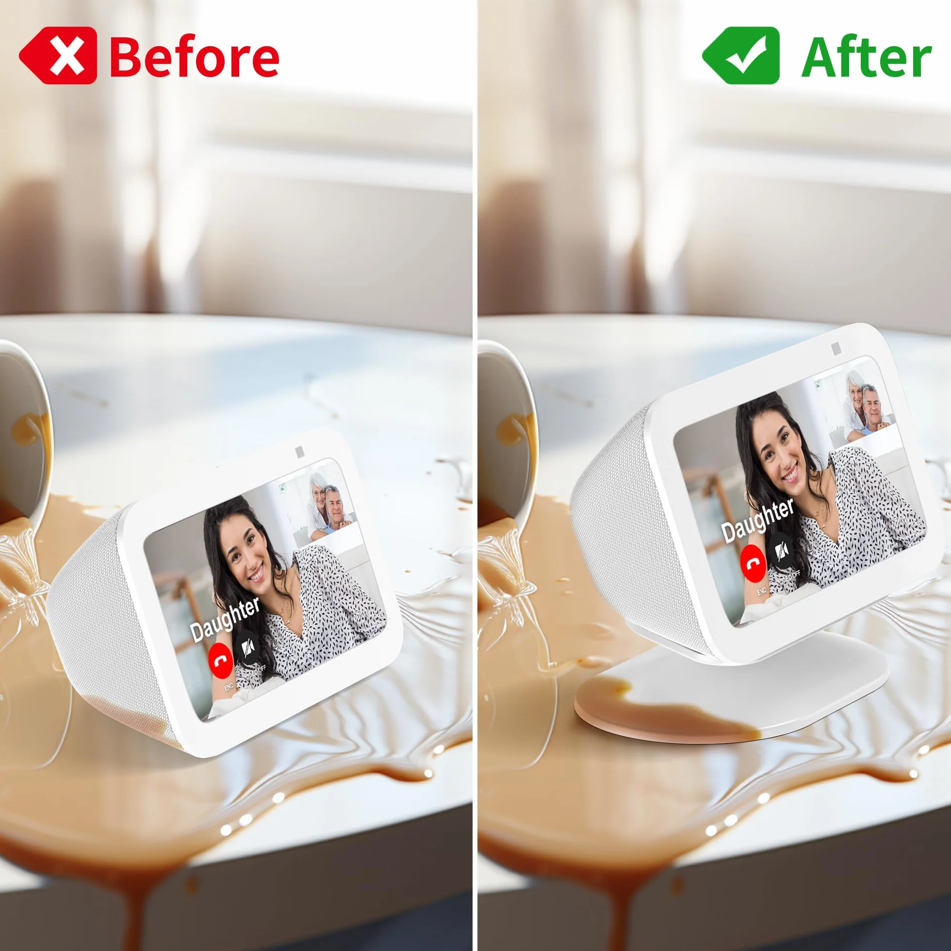 Support pour Echo Show 5 (3ème génération) - Accessoire de Montage réglable PlusAcc avec Fonction Inclinaison et Base antidérapante (Blanc)