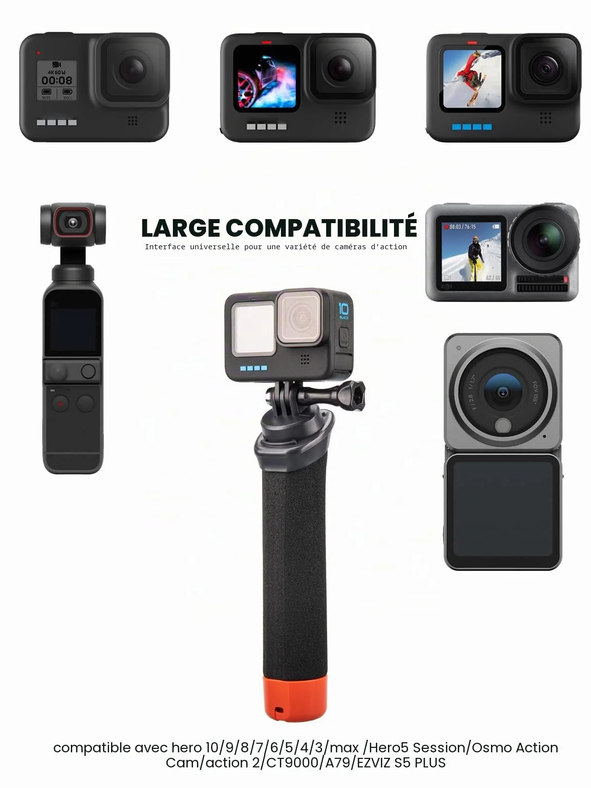 Lammcou Poignée Flottante, Go Pro étanche Handler pour plongée sous-Marine, Monopode avec Corde de sécurité et Bracelet, Floating Hand Grip pour Hero 13 12 11 10 9 Go3 X3 Accessoires