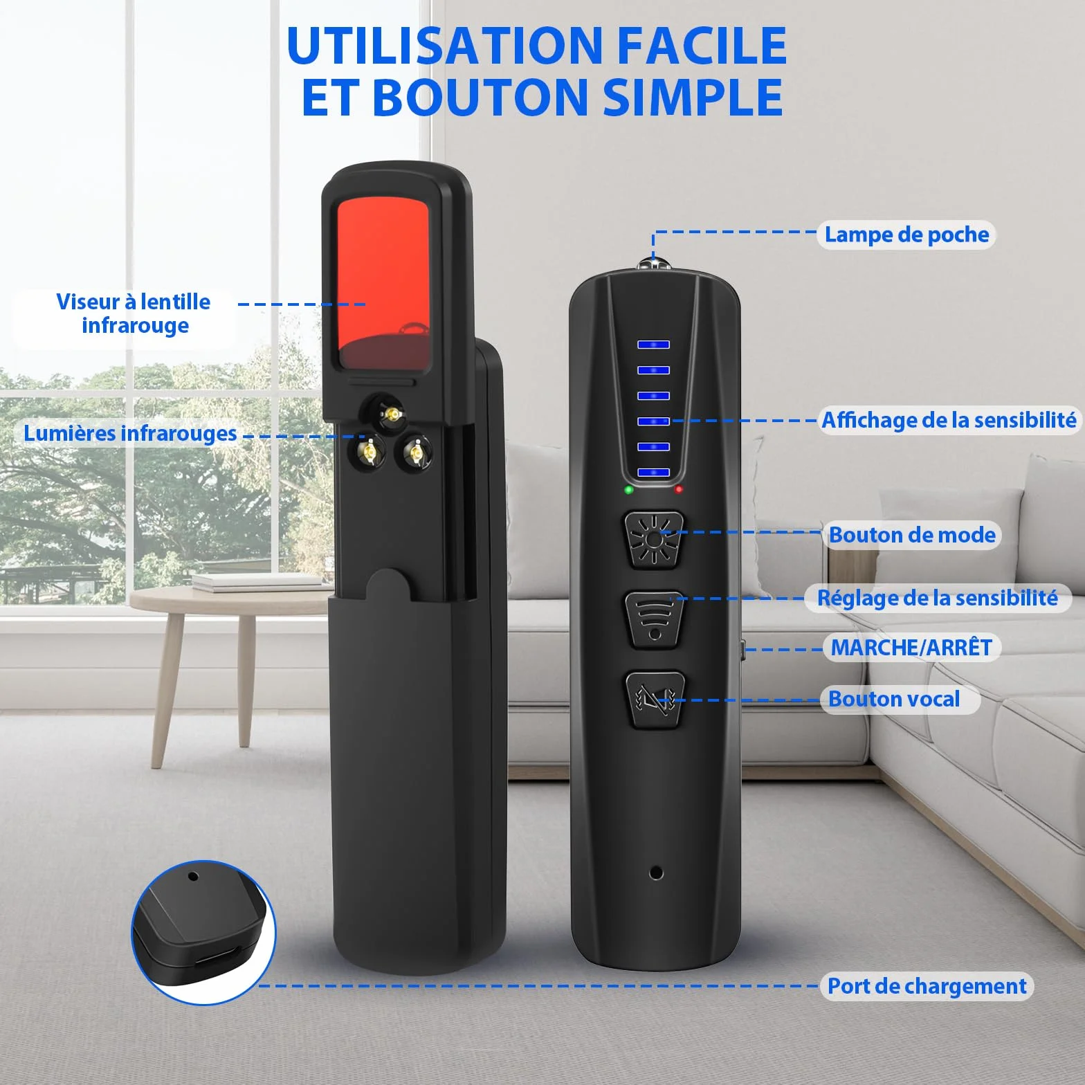 Detecteur de Camera et Micro Espion, Detecteur de Traceur GPS Voiture, Détecteur de Caméra Espion WiFi et Scanner RF pour Hôtel, Salle de Bains, Voiture, Bureau et Voyage
