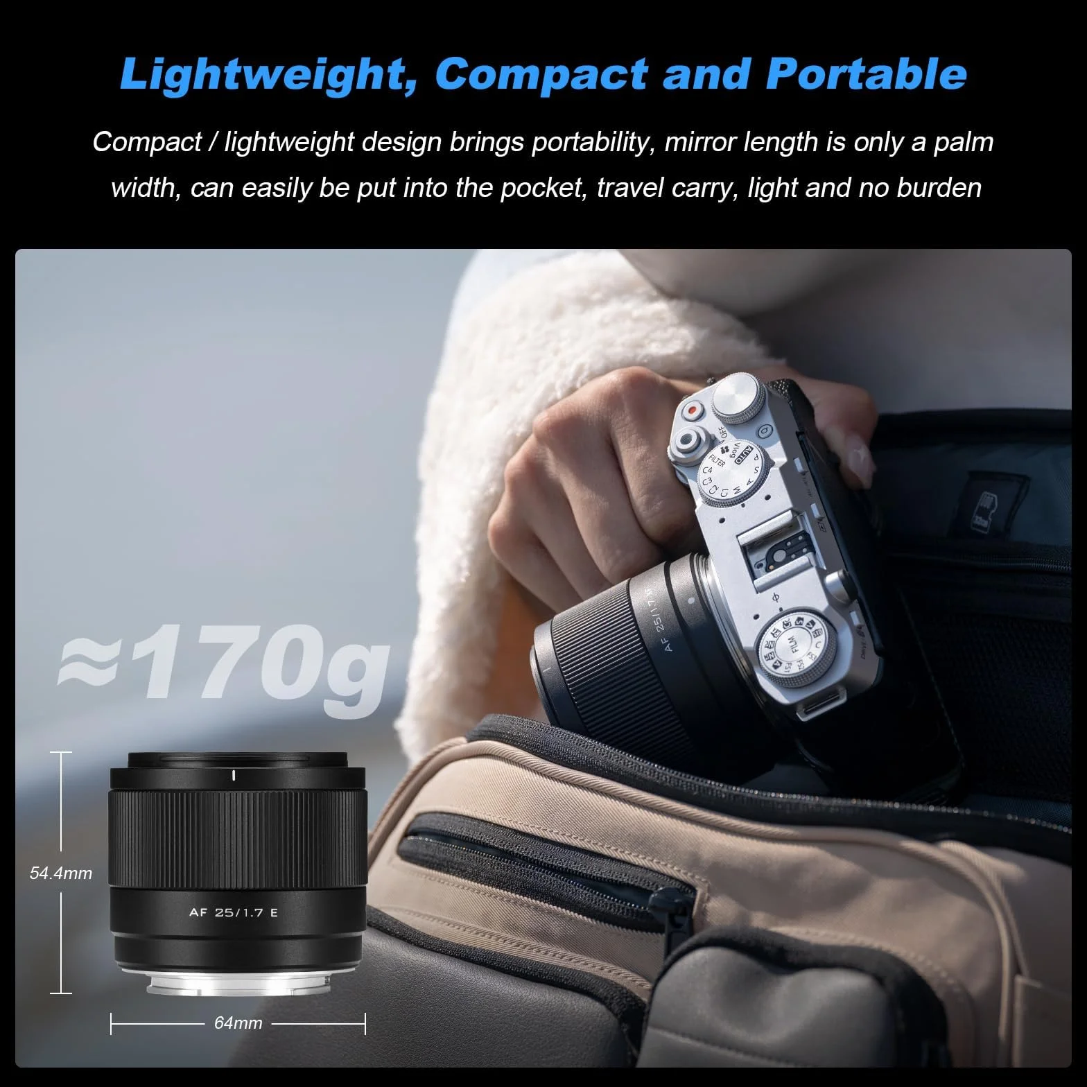 VILTROX Objectif 25 mm F1.7 Air FE Pocket Dispo AF F/1.7 E-Mount Portable Shot pour Sony Objectif d'entrée de gamme Auto Fcous APS-C Large Aperture Prime FE Objectifs
