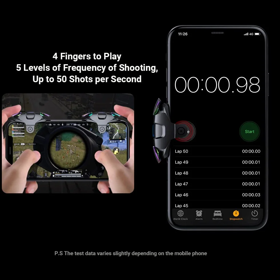 Contrôleur de Jeu Gachette Mobile, Tir Rapide Clic à Haute Fréquence Automatique 5 Niveaux, L1R1 Déclencheur Trigger Tirer Téléphone Portable Gamepad Joystick pour PUBG Android et iOS