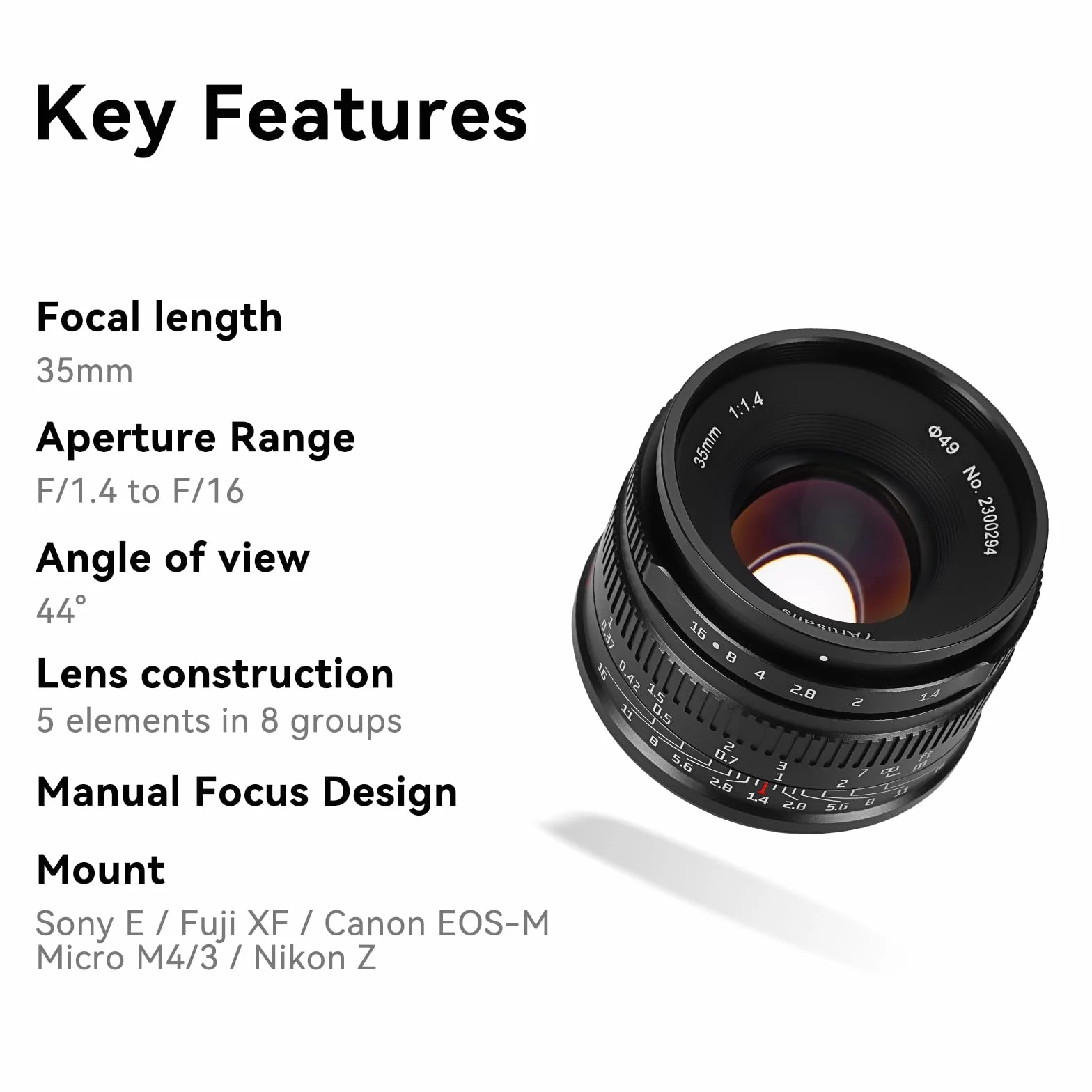 7artisans Objectif fixe 35 mm F1.4 Mark II APS-C Mise au point manuelle Grande ouverture Compatible avec appareil photo Fujifilm Fuji X-A1 X-A10 X-A2 X-M1 XM2 X-T1 X-T10 X-T2 X-T20 X-T30 X-Pro1 X-Pro2