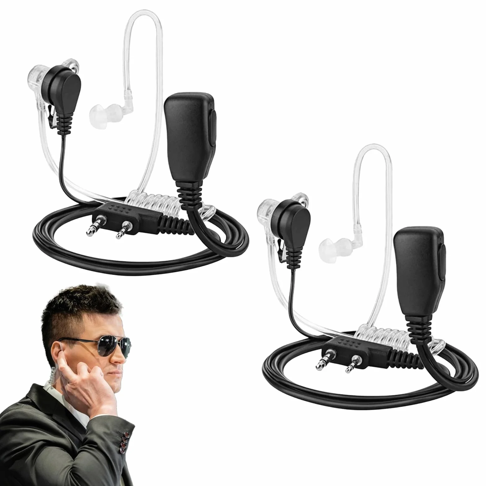 2 PCS Oreillette Talkie Walkie 2 Broches Casque Écouteur(150CM),Oreillette Talkie Walkie Radio,Compatible avec La Radio Bidirectionnelle Kenwood BAOFENG UV5R 888S RT24 RT27 HESENATE HT999.