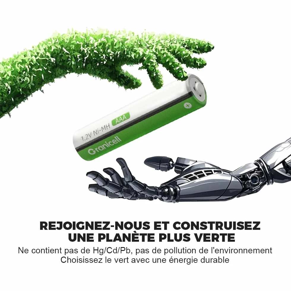 Granicell Lot de 12 piles rechargeables AAA 1100 mAh NiMH 1,2 V 1500 cycles