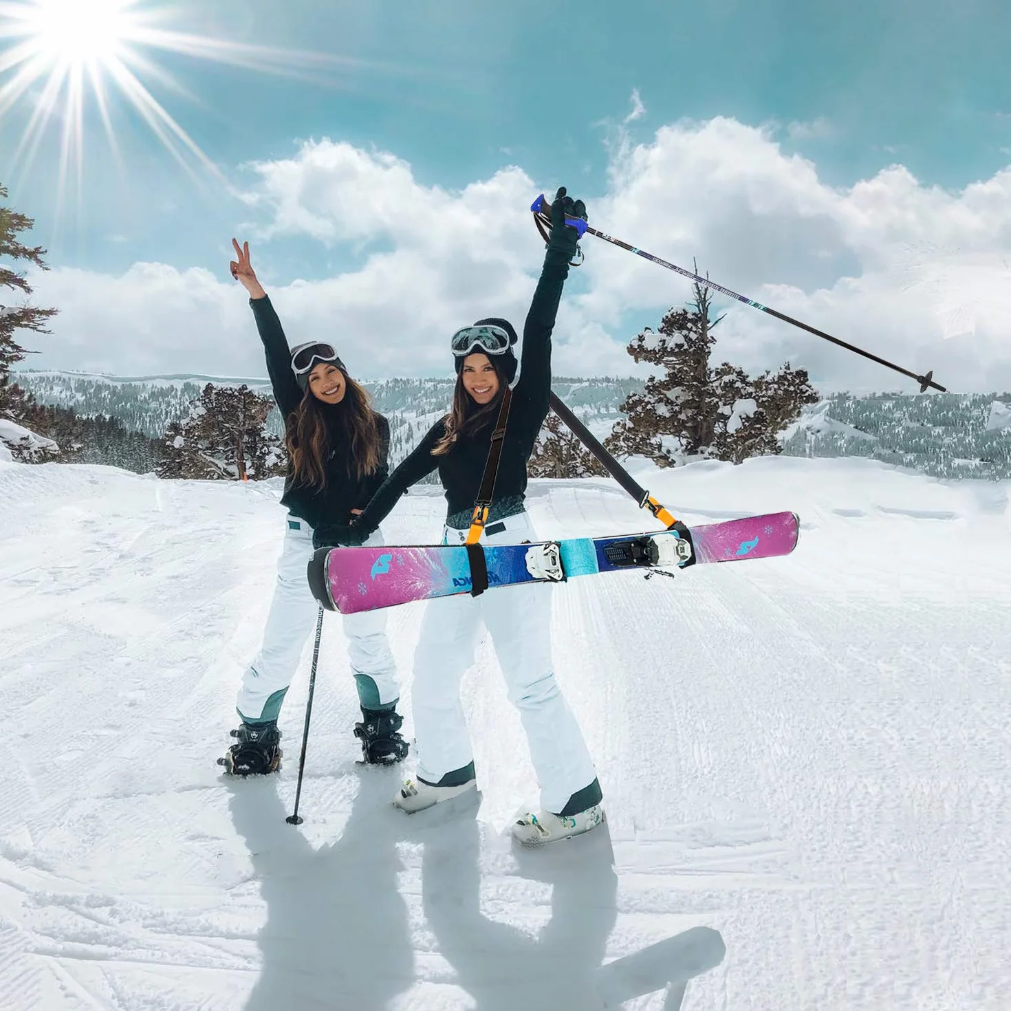 Sangles de Ski pour Transport de Skis, Bandoulière Réglable avec Support Rembourré