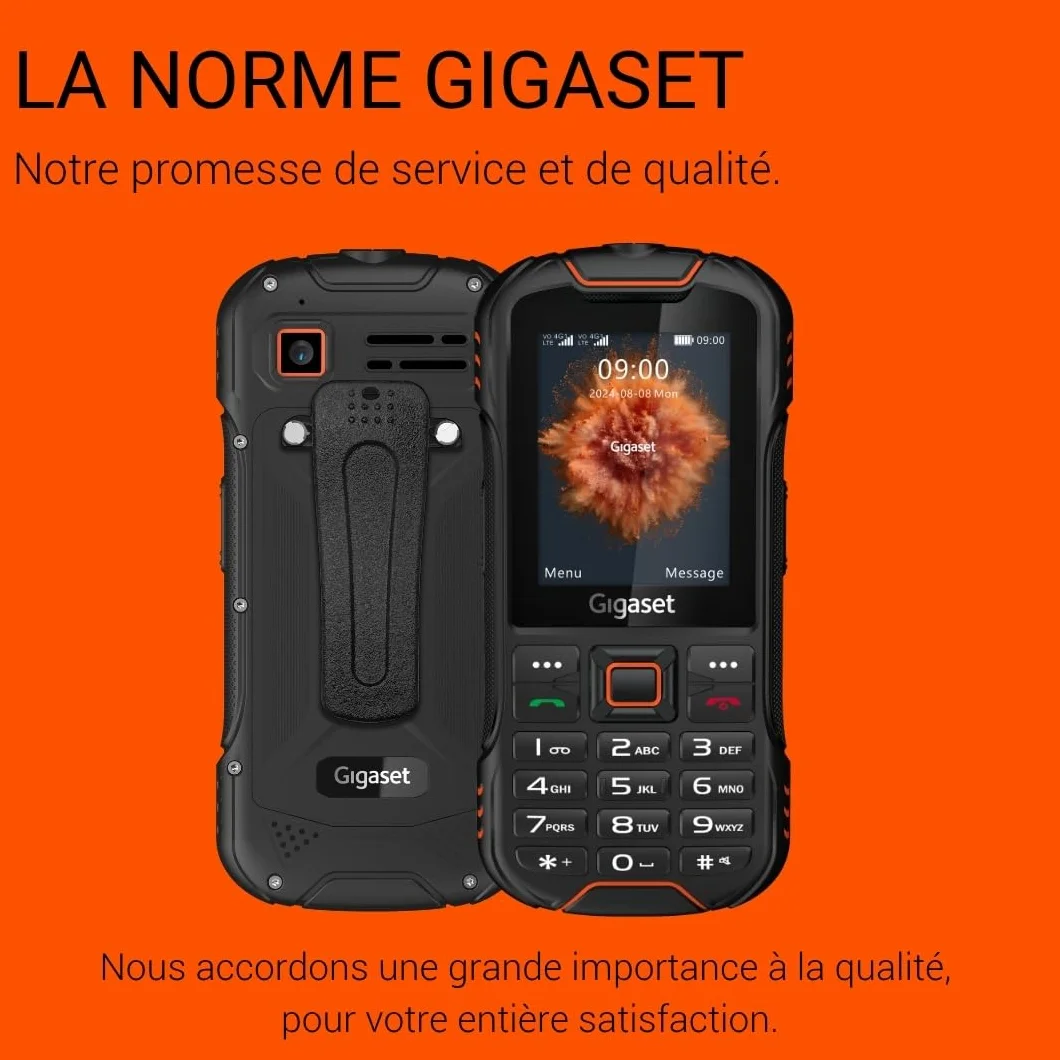 Gigaset GLX8 Plus Téléphone Portable à Touches 4G Robuste IP68 Double SIM Bluetooth 5.0 Écran LCD 2,4" Noir/Orange
