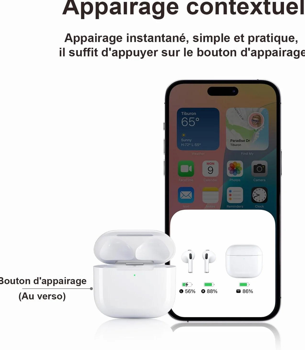 Étui de Chargement sans Fil Compatible AirPods 4, 450 mAh, Bluetooth