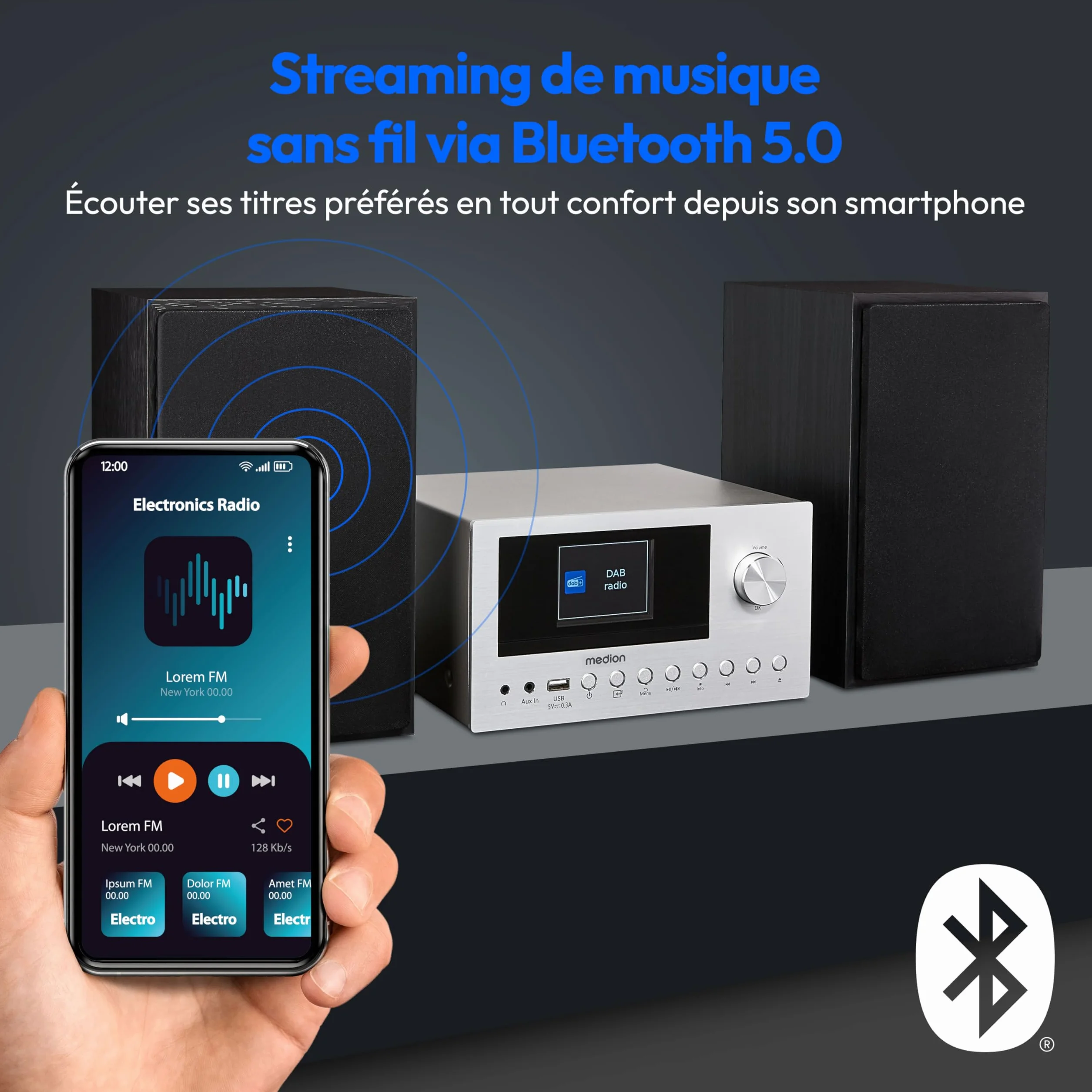MEDION P85003 Mini Chaîne HiFi avec Lecteur CD (WiFi, Bluetooth, Radio Internet, Dab +, USB, AUX, Égaliseur, Écran Couleur TFT avec télécommande, 2X 15 W RMS) Argent