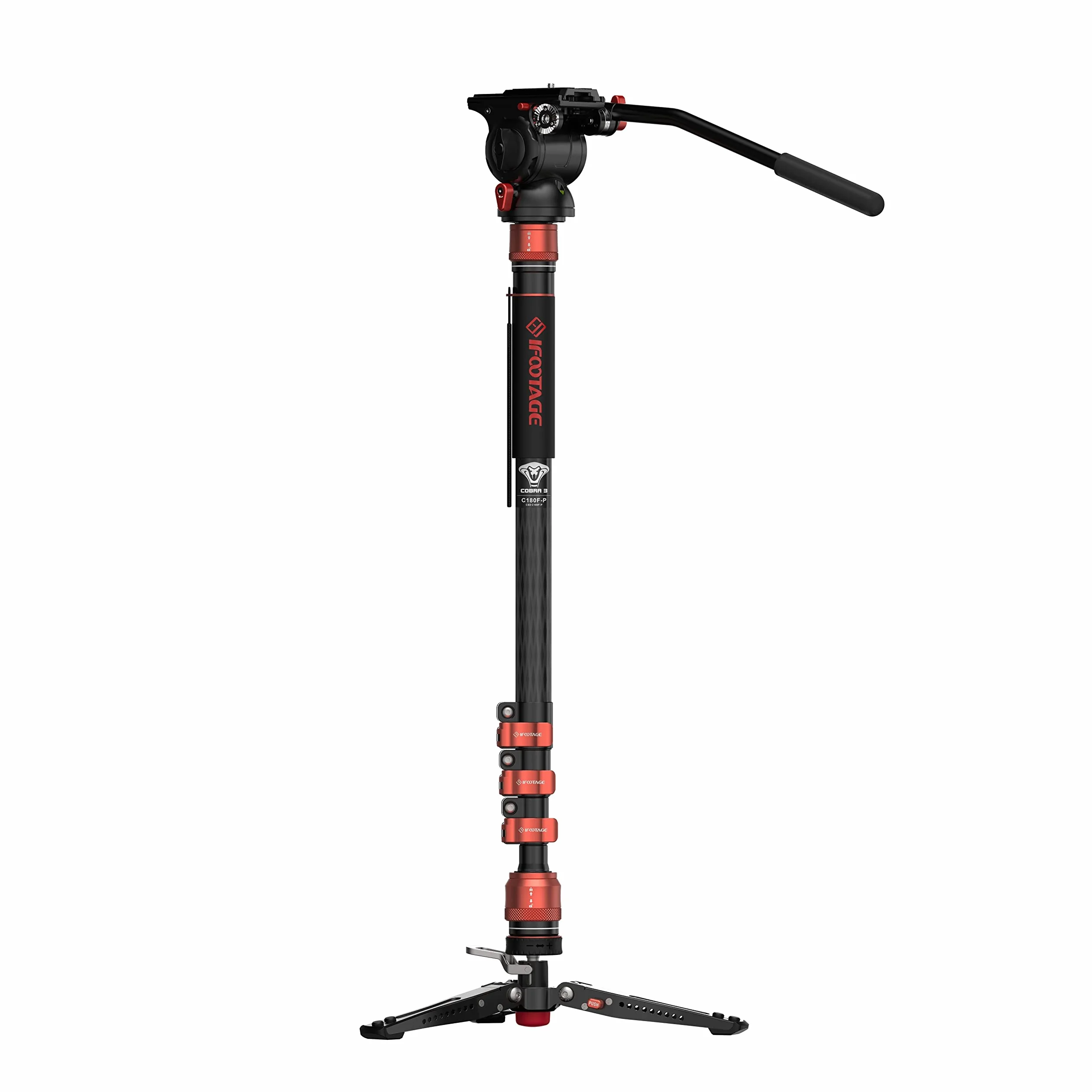 IFOOTAGE Cobra 3 C180F-P+K5S Monopode d'Appareil Photo, Monopode Vidéo, Tête Fluide Vidéo, Tête Panoramique Fluide en Aluminium pour Appareils Photo Reflex et Caméscopes
