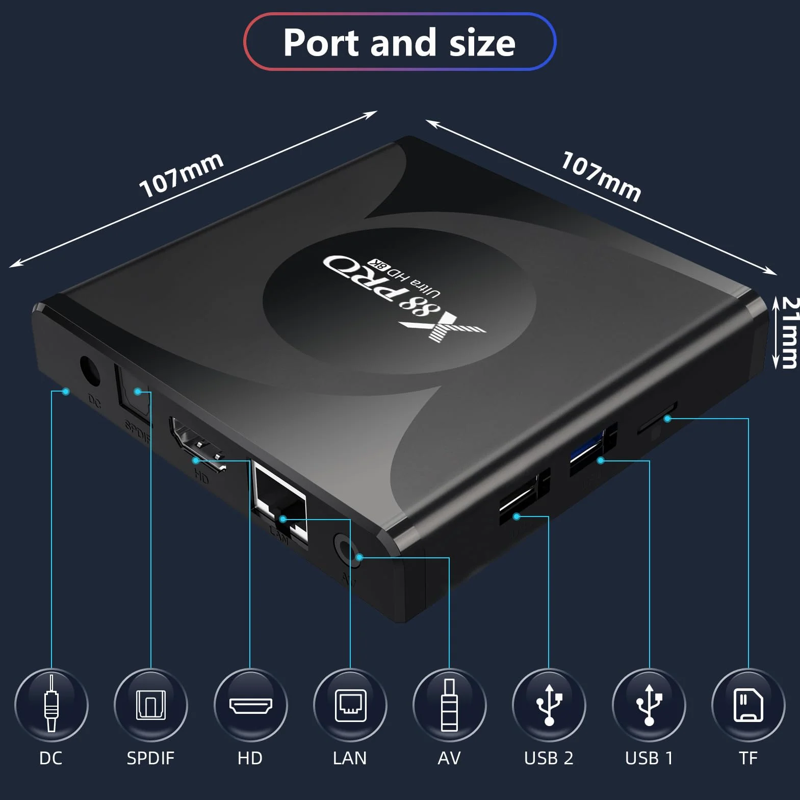 Android TV Box, Android 13.0 Box 4GB RAM 32GB ROM RK3528 Quad-Core Cortex-A53 GPU Mali-450 Support 8K 10/100M LAN Enternet 2.4G/5G Dual-Band WiFi 6 BT 5.0 USB 2.0/3.0