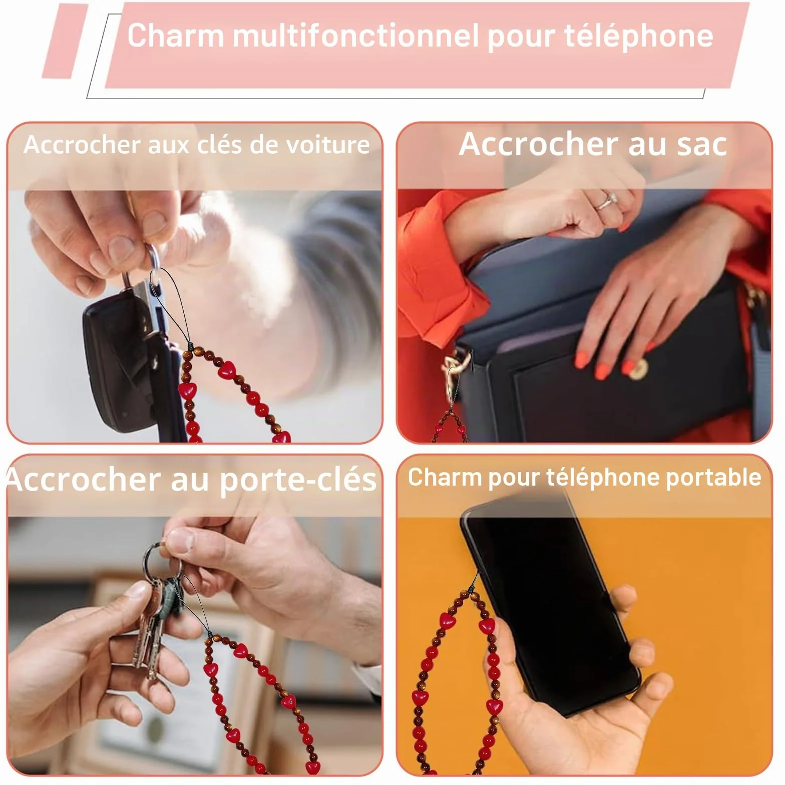 Chaîne de Pendentif pour Téléphone Portable, Charme Universel, Cordon Cherry, Bracelet Kawaii