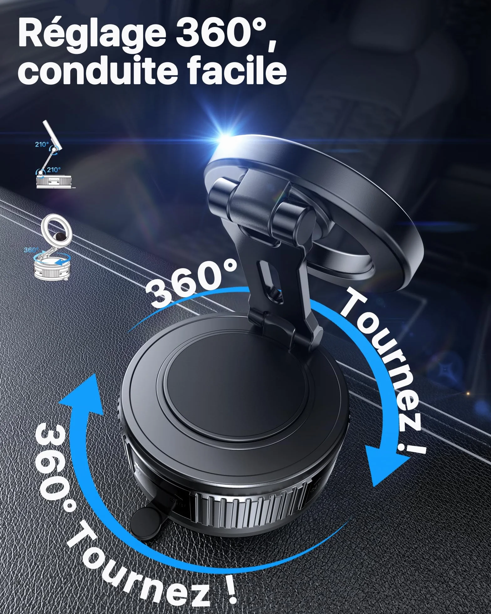 Miracase Support Telephone Voiture pour Magsafe [Succion Ultra Puissante] 2026 Aimant Telephone Voiture 360°Rotation pour iPhone 17 16 15 14 13 12 Pro Max, Autres Smartphones