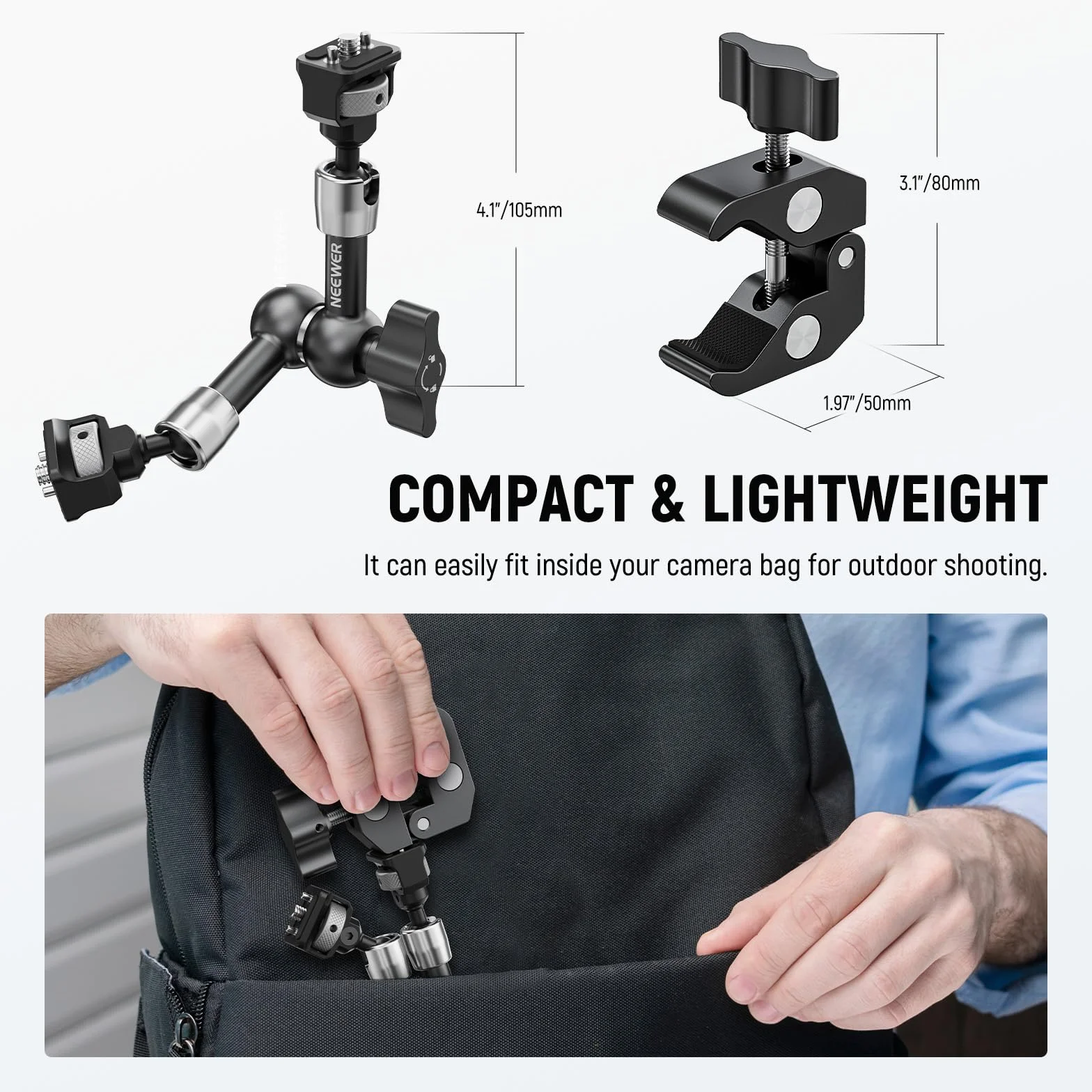 NEEWER Bras Magique Articulé 7" avec Super Pince, Support pour Moniteur Caméra avec Goupilles&Trou Positionnement Arri 1/4" 3/8" pour DSLR Action Cam Éclairage Compatible avec SmallRig Cage, ST07C