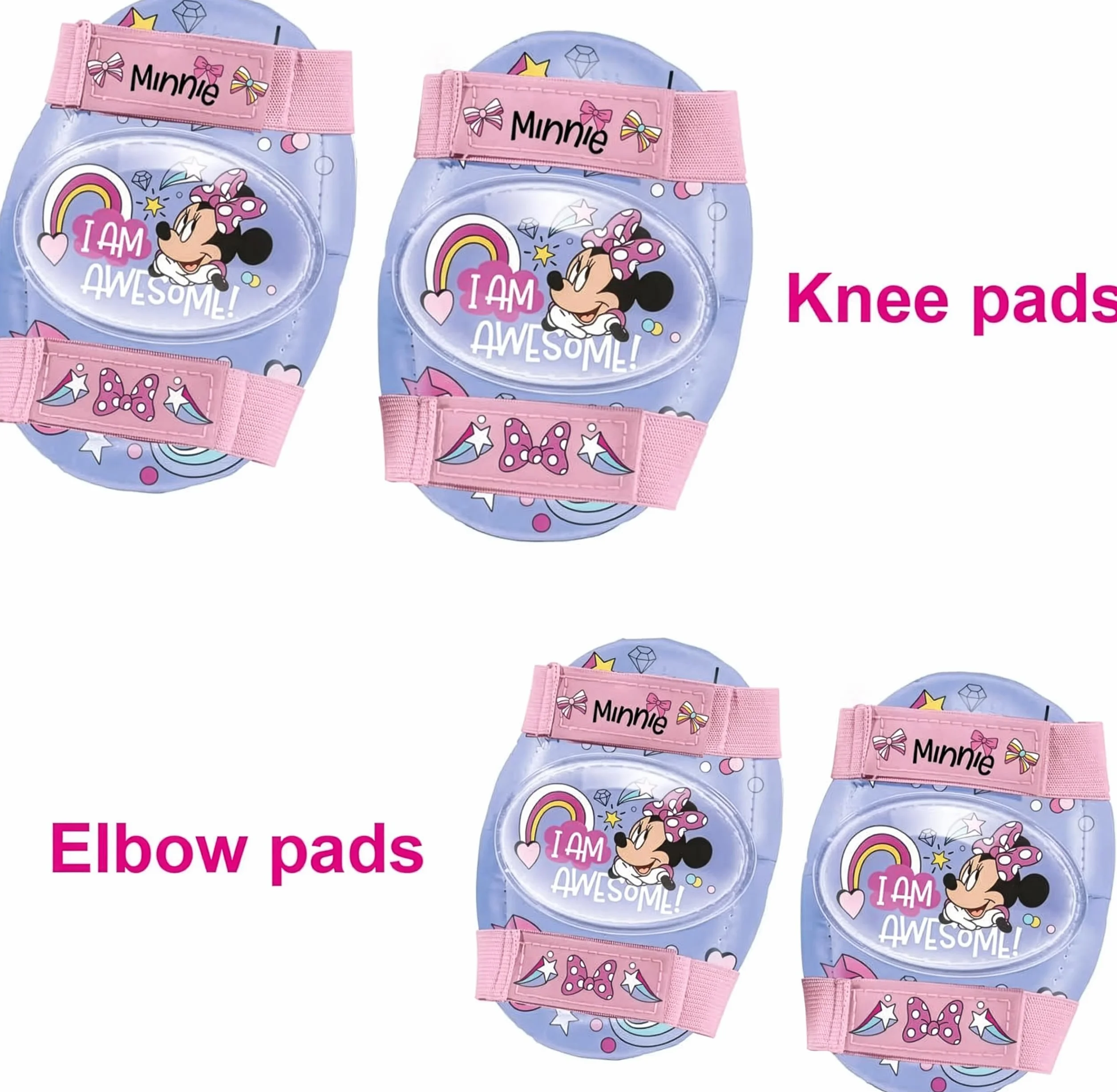Patins à roulettes réglables Minnie Disney Taille 22-29 avec Sac Transparent, Coudières et Genouillères