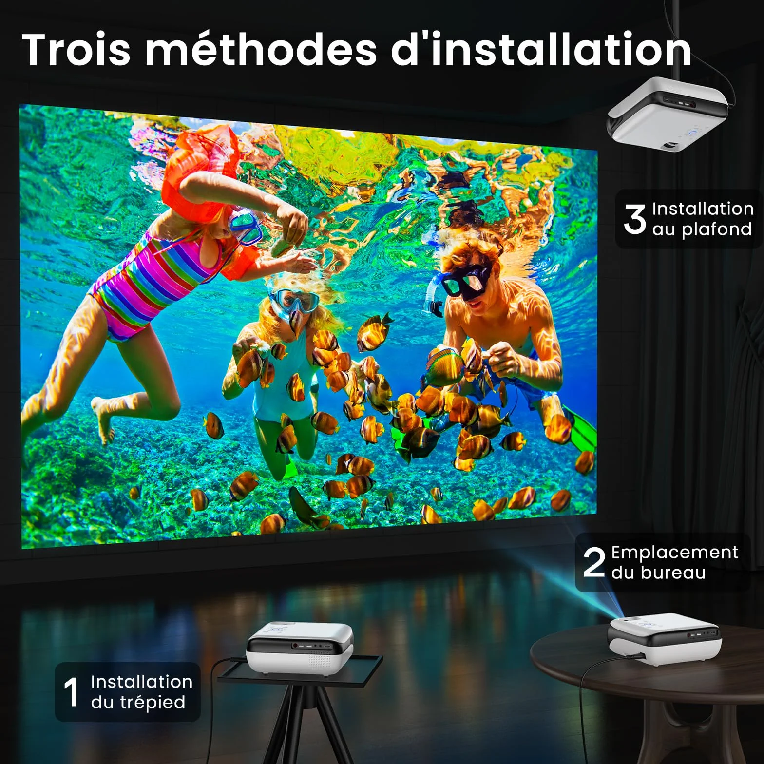HOPVISION Videoprojecteur 4K Supporté 1080P Natif Full HD Bluetooth Home Cinéma Portable