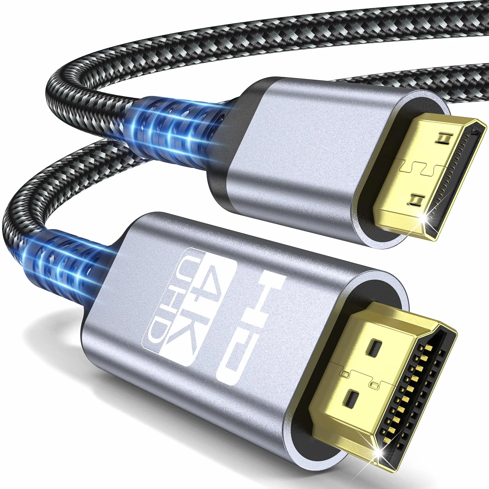 Câble Mini HDMI vers HDMI 2m, 4K@60Hz 2K@120Hz 18Gbps HDMI vers Mini HDMI avec HDR UHD Arc HDCP Compatible avec Caméra, Raspberry Pi Zero, Projecteur, Moniteur, Laptop, HDTV