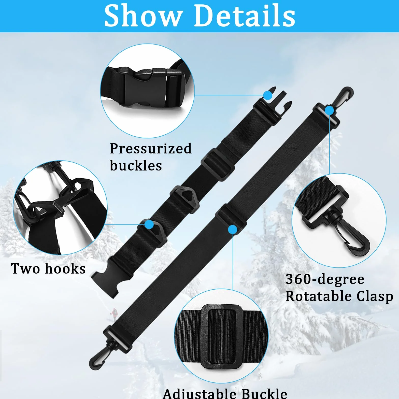 Sangle de Ski Réglable, Porte-Ski, Bandoulière, Accessoires Ski