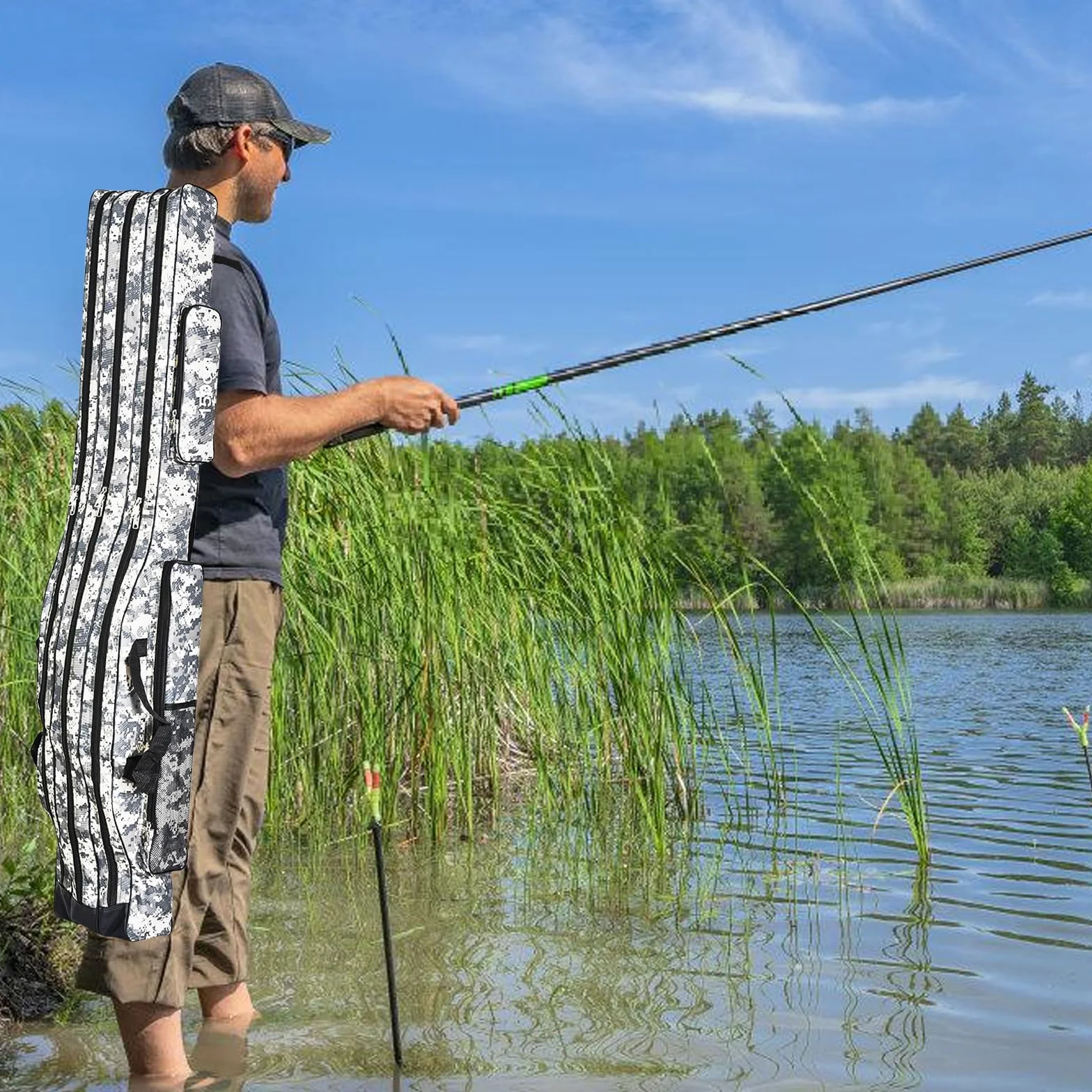 Sac de pêche 3 couches 150cm, Housse canne à pêche pliable camouflage, Accessoires pêche portable
