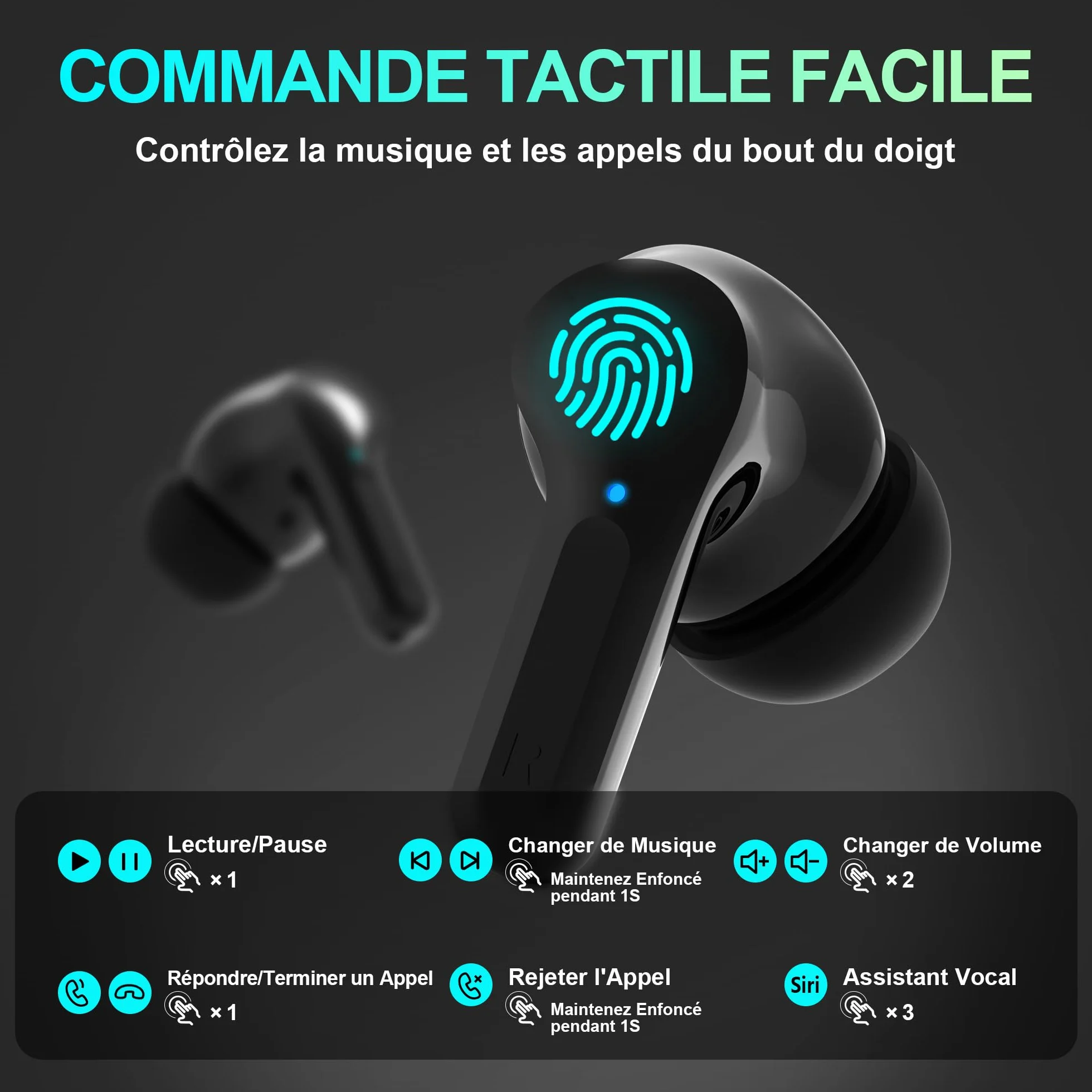 Ecouteurs Bluetooth sans Fil, Bluetooth 5.3 Ecouteurs sans Fil,Ecouteurs Hi-FI Son Stéréo,Écouteurs 35H Durée de Lecture CVC USB C Casque pour iOS Galaxy Xiaomi Oppo Android, Noir