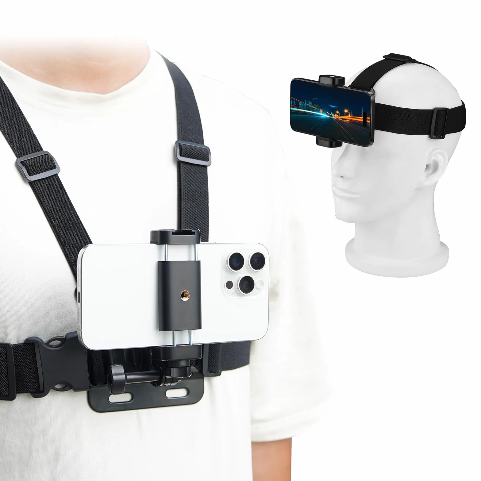 BRDRC POV Support de poitrine et tête pour iPhone, GoPro, DJI Osmo Pocket 3, Insta360 X5/4/3, Samsung Vlog Body Harness Strap Holder Kit