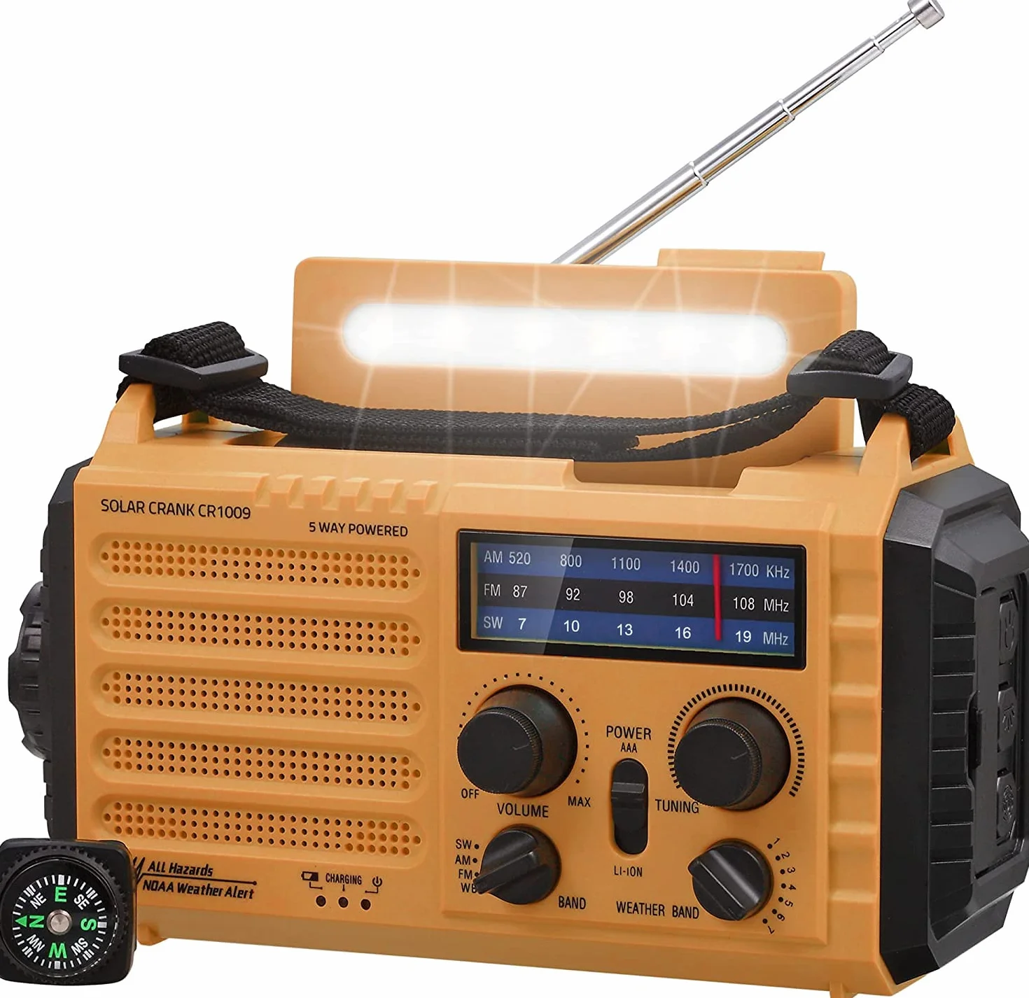 Radio Solaire de Chantier Portable AM/FM/SW 4000mAh Lampe LED Alarme SOS Boussole