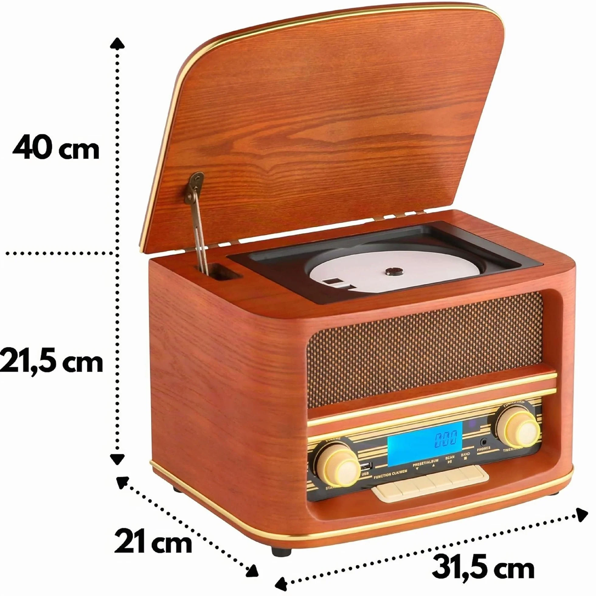 Radio rétro Bluetooth avec CD, USB et écran LCD