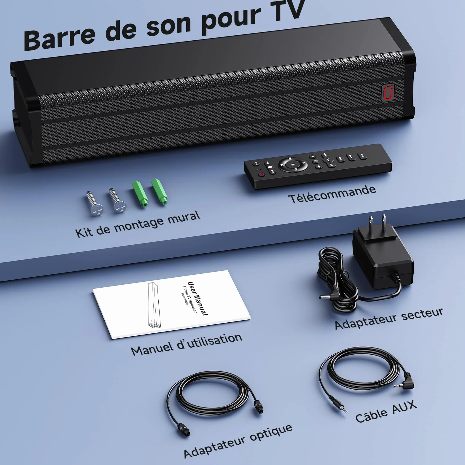 JYX Barre de Son TV 100W Bluetooth 5.4 HDMI Arc Optique AUX USB avec Tweeter Woofer 4 Pouces
