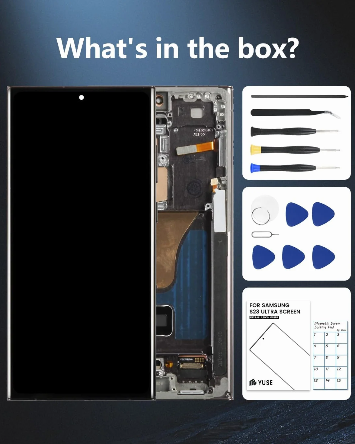 Écran OLED de Rechange pour Galaxy S23 Ultra 5G, écran LCD avec Cadre et capteur d'empreintes digitales, kit d'outils Complet et Instructions d'installation (français Non Garanti) (Noir