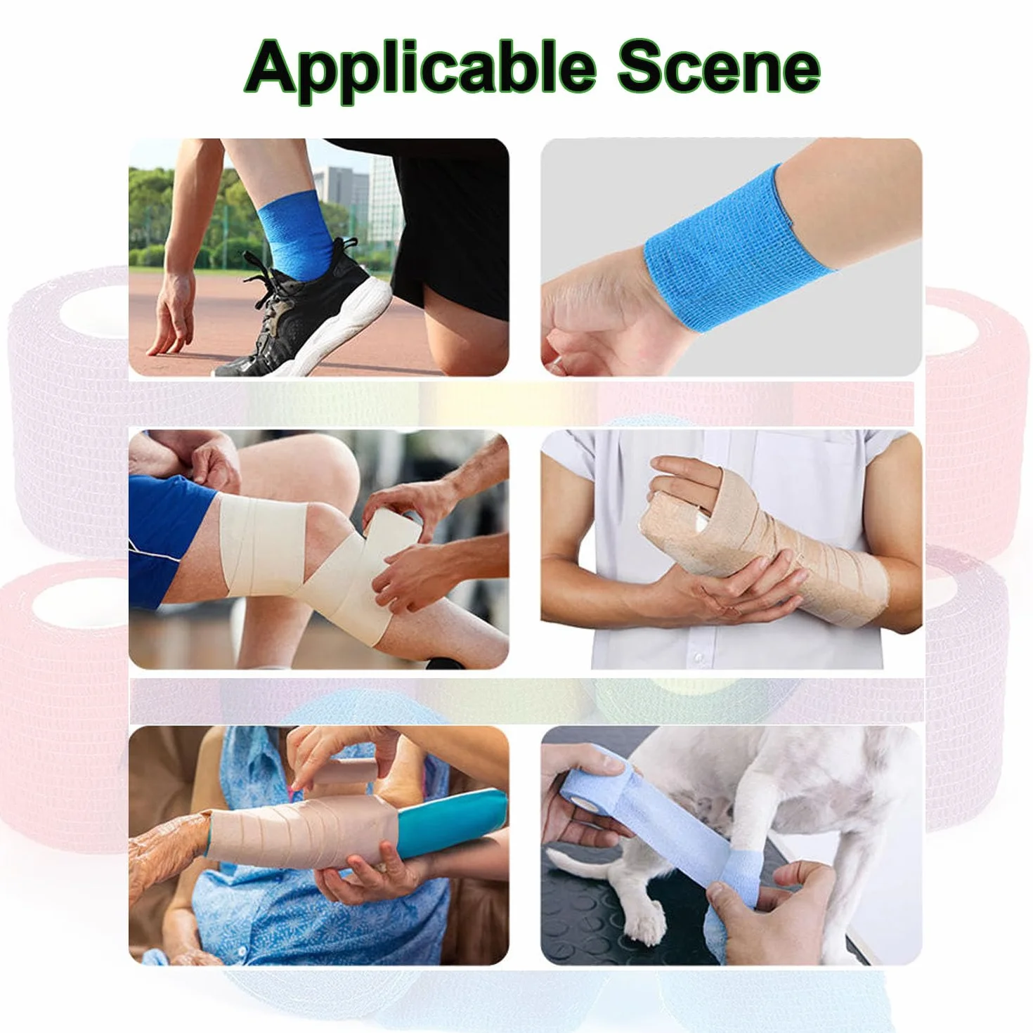 ANAMPION Bandage Autoadhésif 5cm x 4.5m Bande Cohesive pour Humains Animaux Chevilles Sports Noir 12 Rouleaux