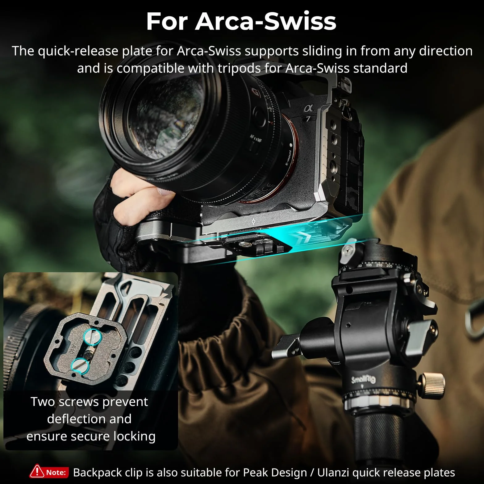 SMALLRIG Clip appareil photo avec plaque de libération rapide pour Sony Nikon Fujifilm pour appareil photo reflex numérique et appareil photo reflex numérique Arca-Swiss - 5053
