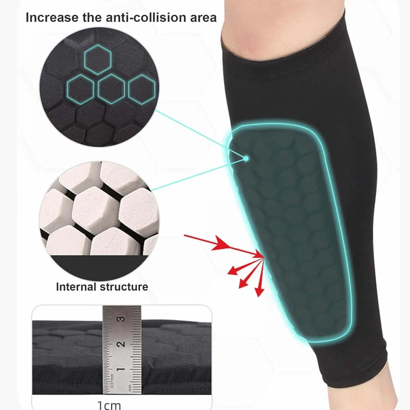 Chaussette Protege Tibias Ski Anti-Collision Longs élastiques Structure Nid d'abeille pour Skier Football