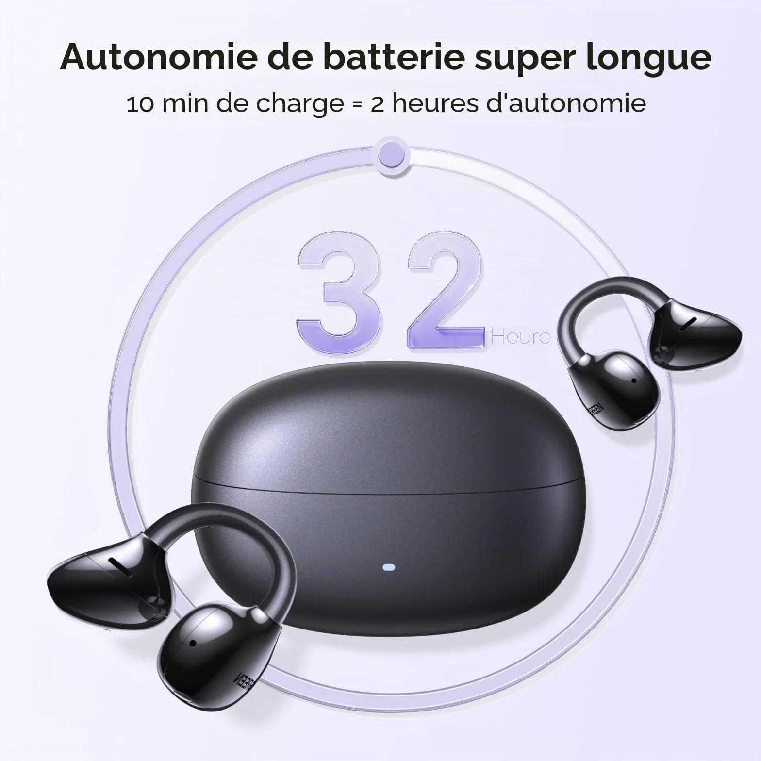 UGREEN Écouteurs Bluetooth sans Fil Sport ClipBuds Pro Hi Res ANC Hybride Adaptative Oreillette Ouverte BT 6.0 ENC Antibruit Audio Spatial Multipoint Connexion 32H Autonomie USB C Charge IPX5 Noir