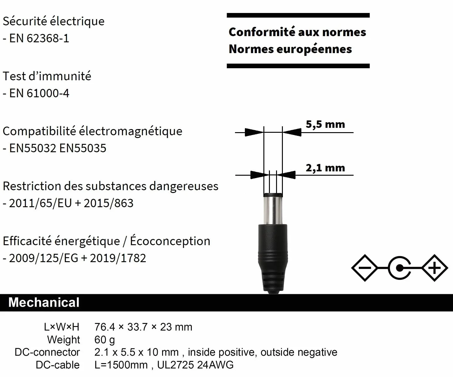 HN-Power 5V / 2A Bloc d'alimentation Compatible pour Yealink, Snom, Fanvil, Grandstream et d'autres téléphones IP - Adaptateurs étroits et économie d'énergie