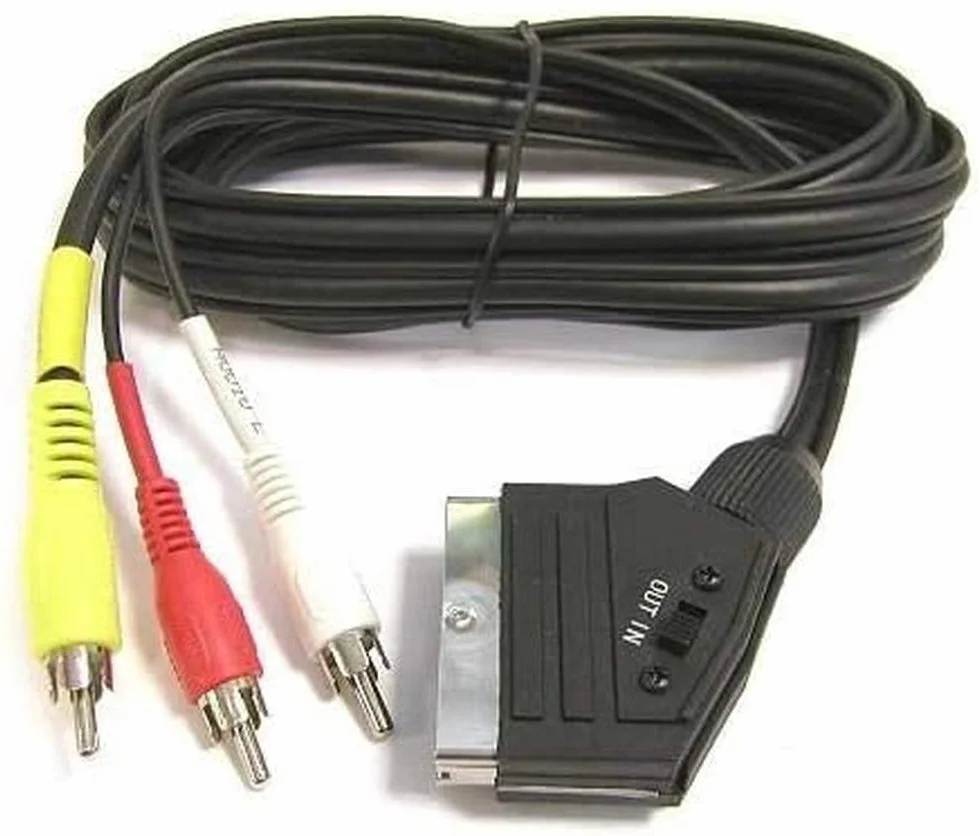 PremiumCord Câble péritel vers 3 x RCA mâle vers mâle avec Interrupteur in/Out Noir 1,5 m