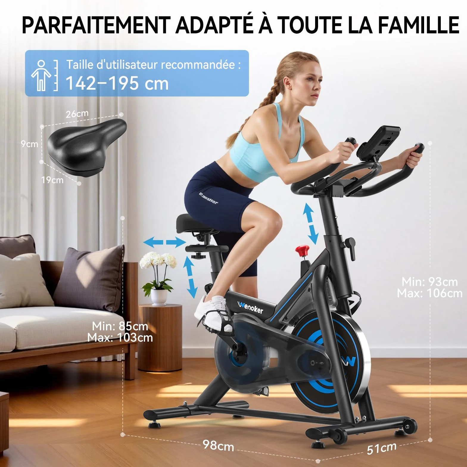 Wenoker Vélo d'Appartement avec APP, Résistance Magnétique Réglable, écran LCD, Capacité Max 160 kg