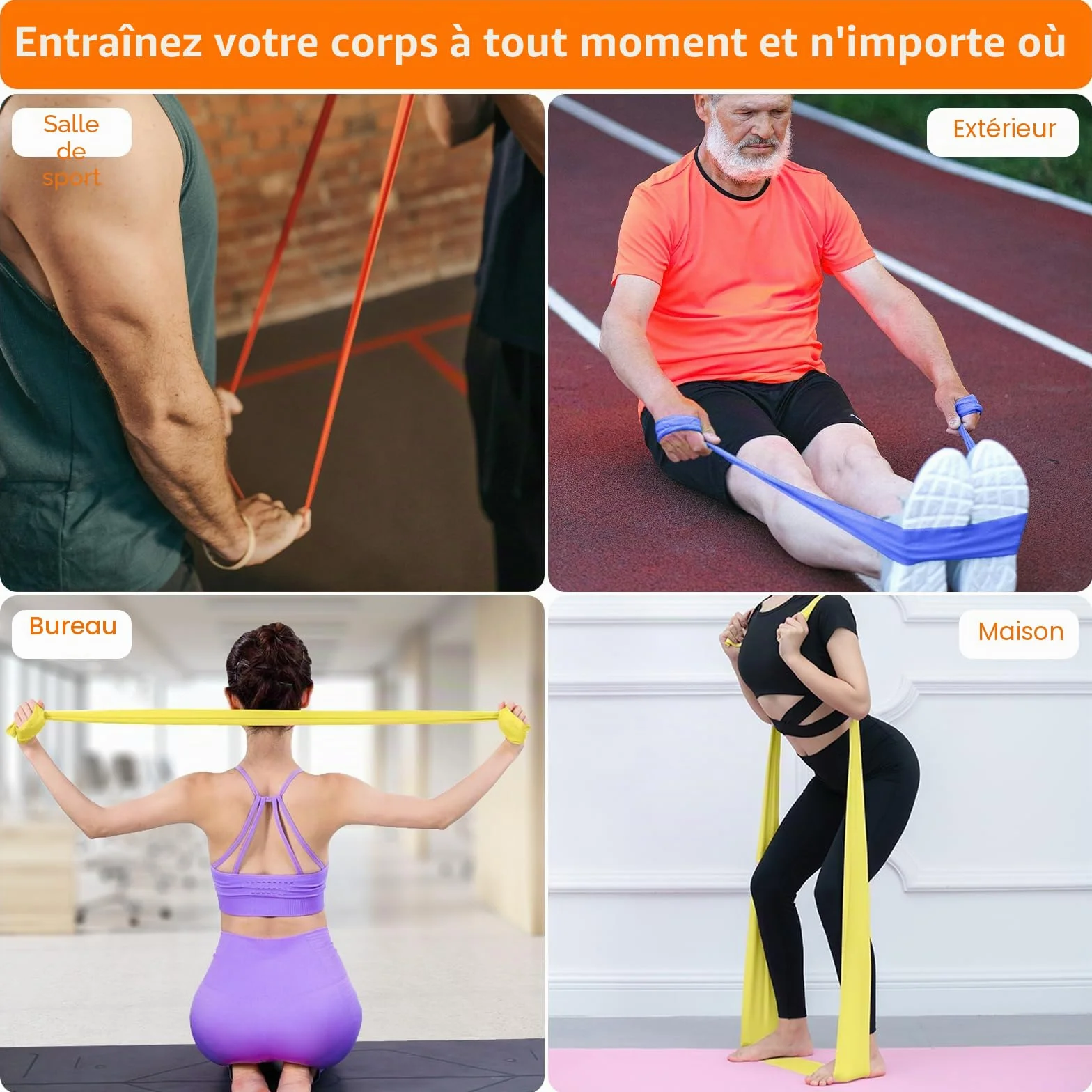 GRIFEMA GA5002 4 Bandes Élastiques de Musculation 4 Niveaux de Résistance Pilates Yoga