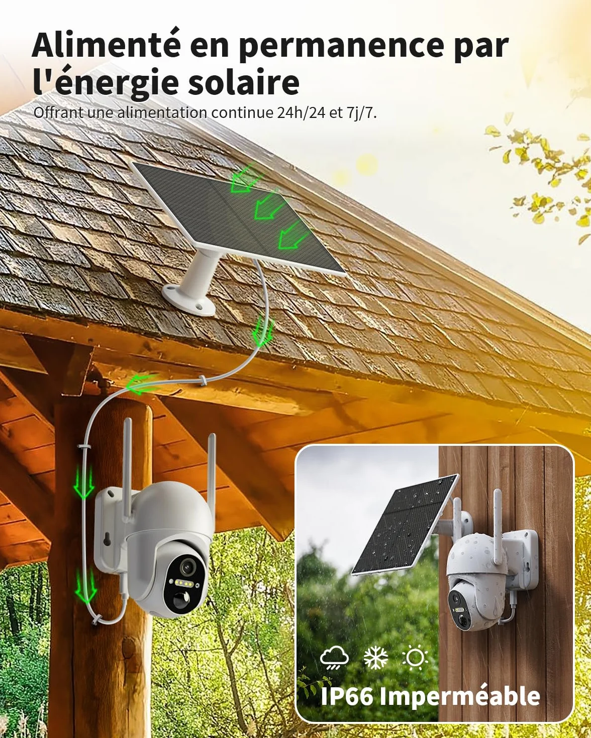 Caméra de Surveillance extérieure 4G LTE- Batterie avec Carte SIM- Caméra PTZ Solaire sans Fil 2K- sans Wi-FI- Pivote à 355°/100°- Vision Nocturne Couleur- Audio- Détection Humaine PIR- IP66