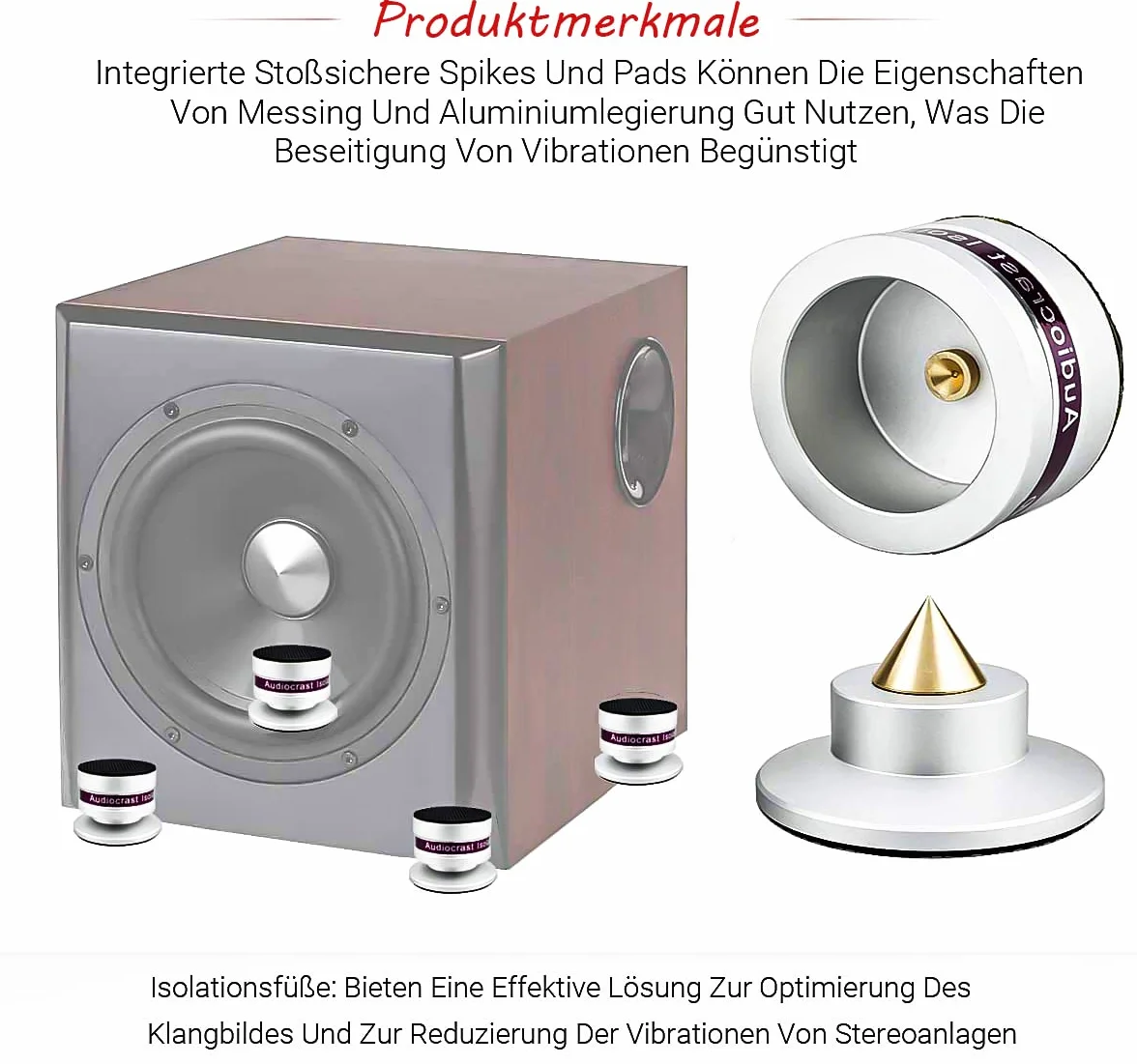 Tertullus Lot de 4 embouts en aluminium HiFi,38x33,Pour haut-parleur, isolant, pics de boxe,Amortisseurs de vibrations,Pour haut-parleurs, lecteur de CD, lecteur DVD, caisson de basses,Argenté
