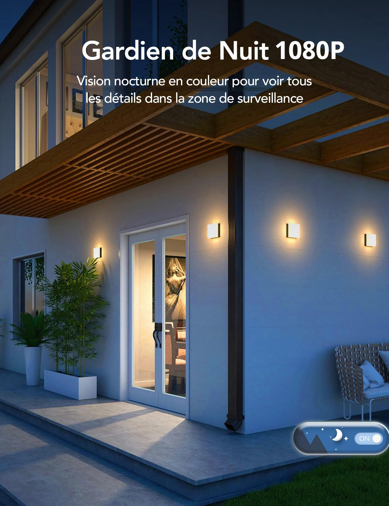 GNCC Camera Surveillance WiFi Exterieure sans Fil Panneau Solaire 360° PTZ 2MP Détection Humaine PIR Vision Nocturne Couleur Audio Bidirectionnel 2,4G