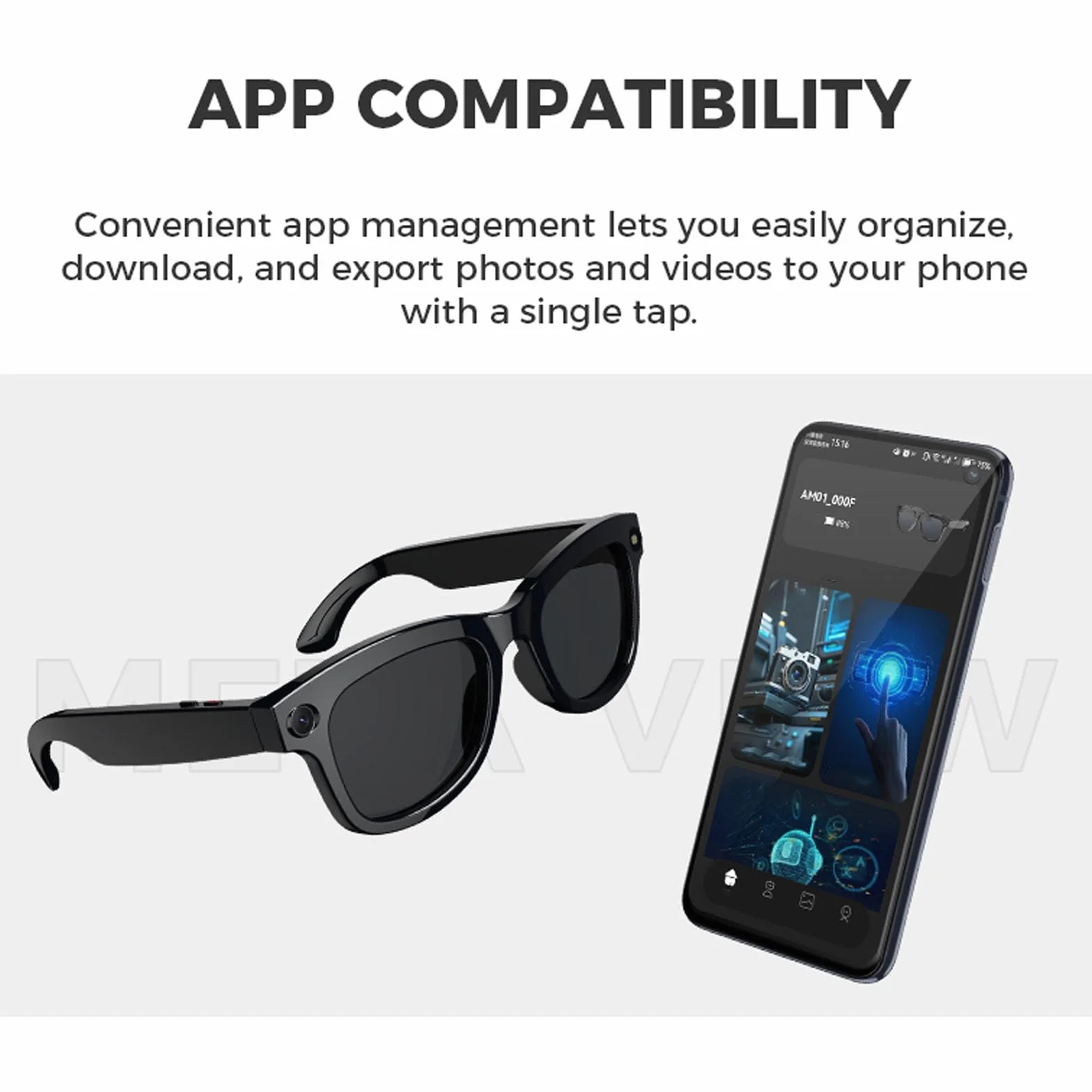 Lunettes Intelligentes, Lunettes de Traducteur Bluetooth AI avec Appareil Photo HD 5MP 1080p, Haut-parleurs, Appel Musical, Traduction 26 Langues (Sunglasses)